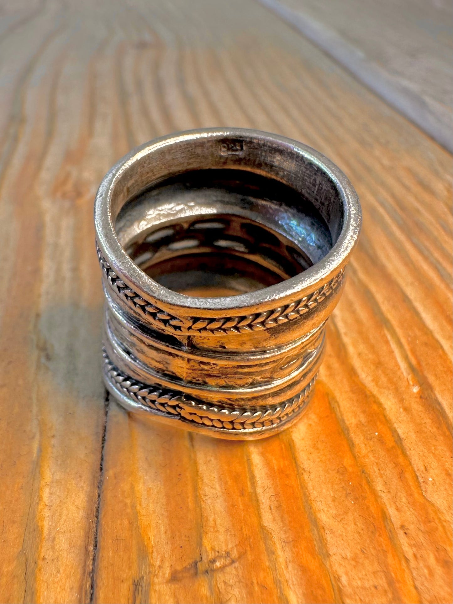 Long Wide Boho Style Woven Rope 925 Sterling Silver Size N1/2 Ring