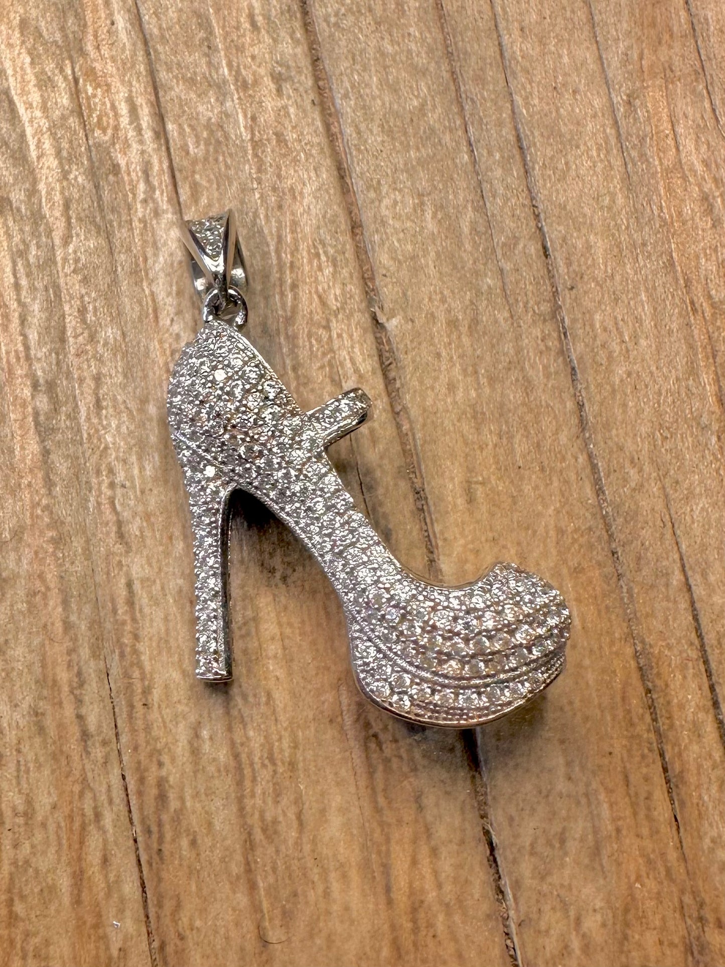 Modern CZ White Stones High Heel 925 Sterling Silver Pendant