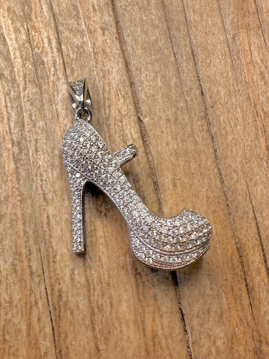 Modern CZ White Stones High Heel 925 Sterling Silver Pendant