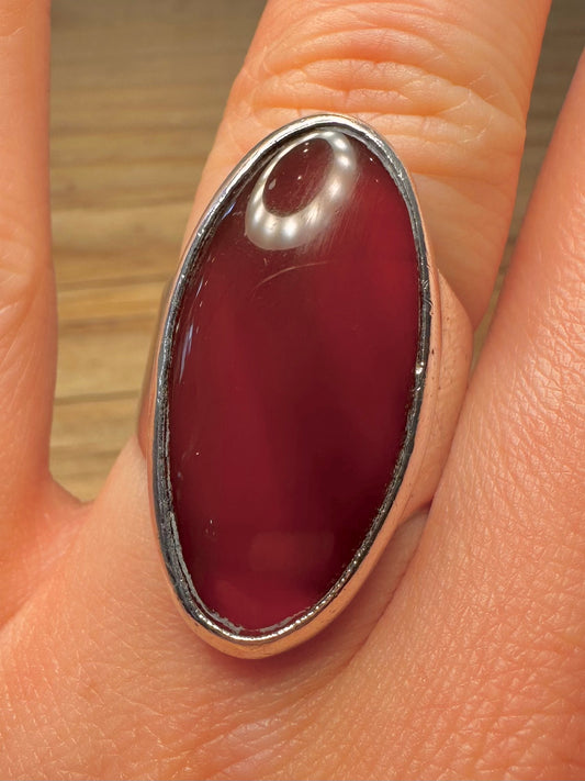 Vintage Oval Carnelian 925 Sterling Silver Size Q1/2 Ring