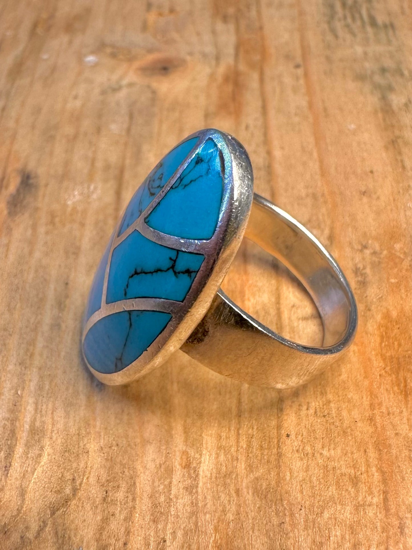 Howlite Mosiac Oval 925 Sterling Silver Size P Ring