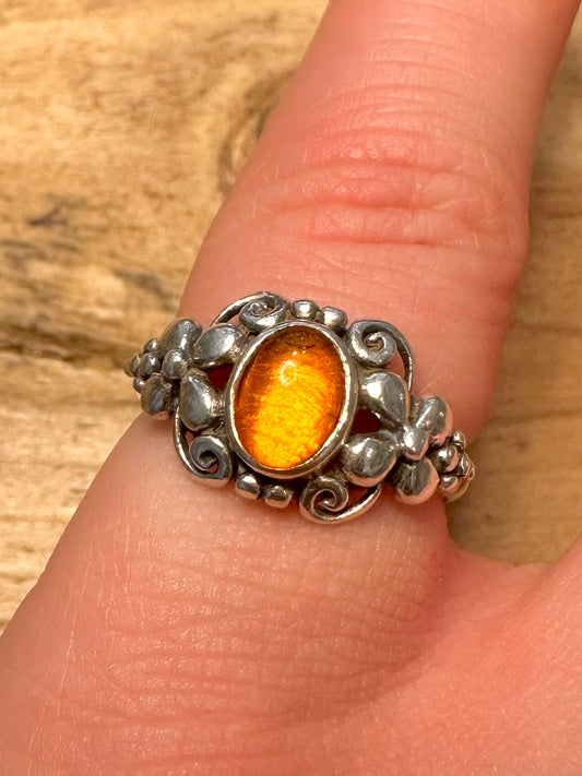 Vintage Orange Flower Style 925 Silver Size L Ring