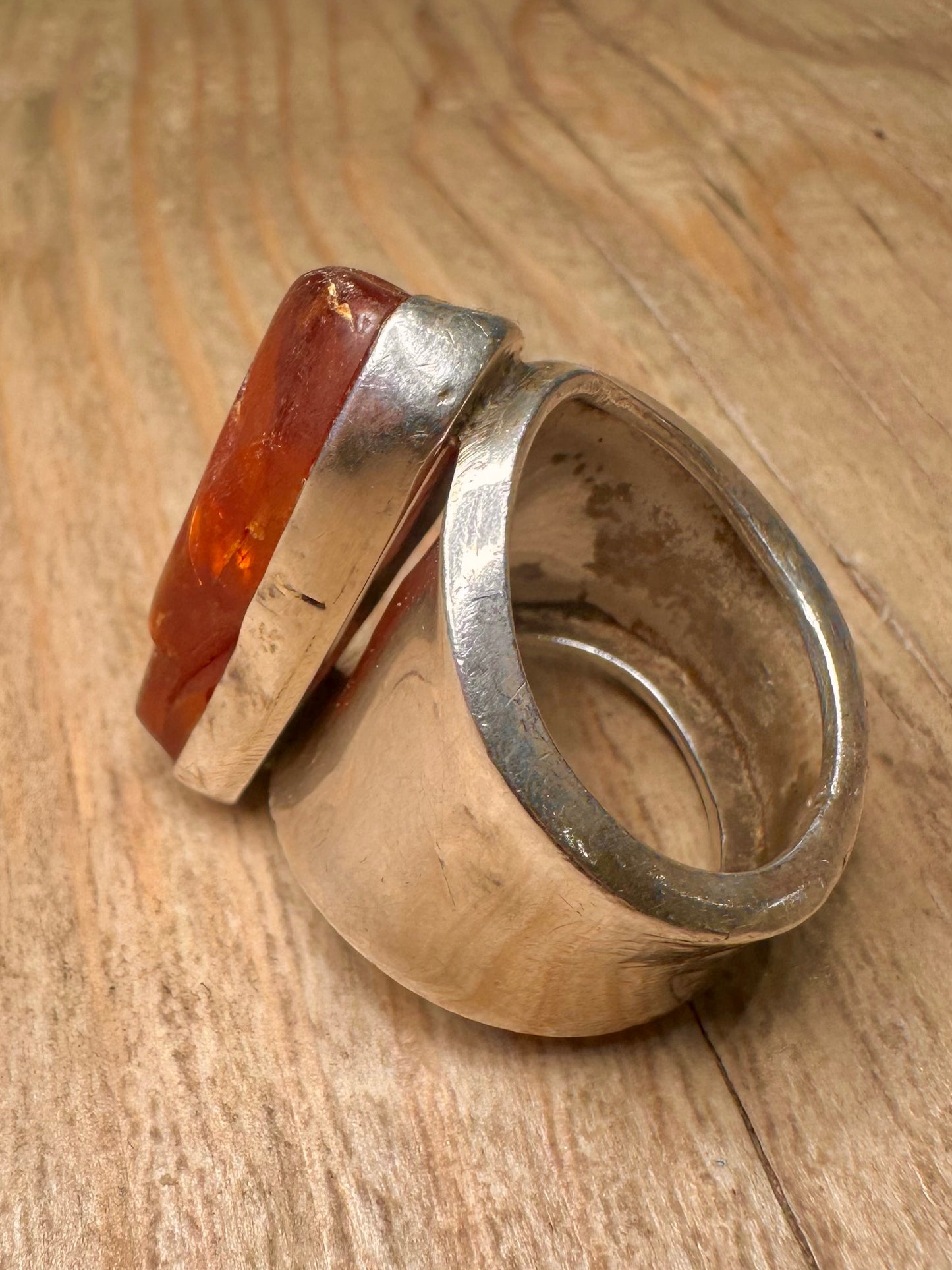 Abstract Chunky Amber 925 Sterling Silver Size R Ring