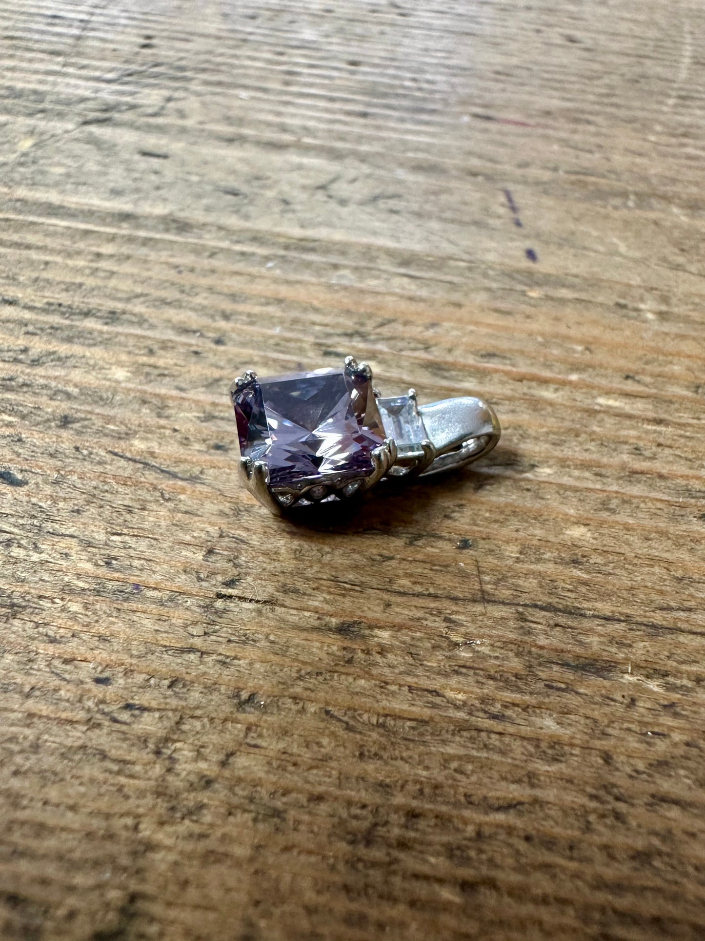 Modernist Purple CZ 925 Silver Pendant