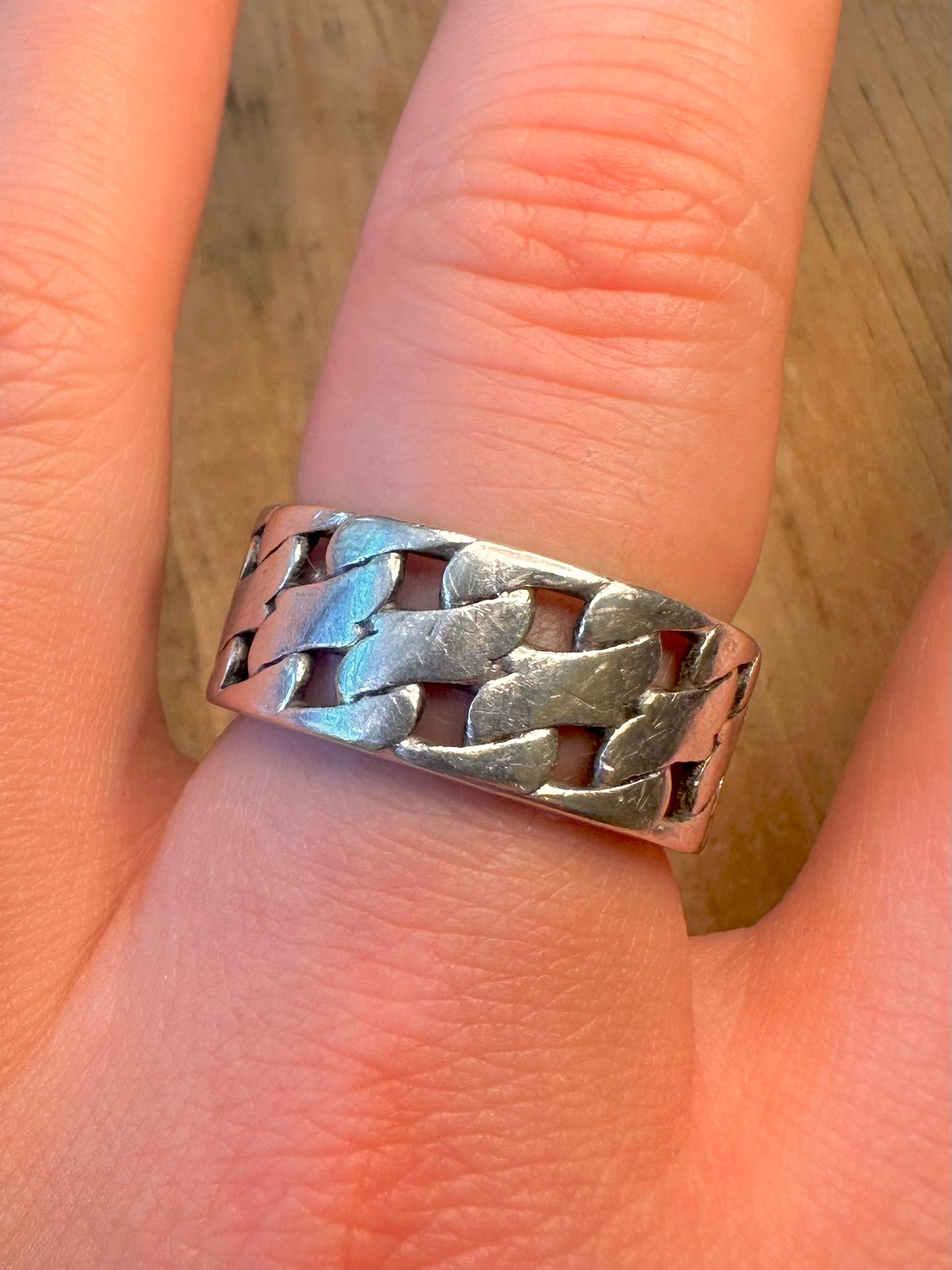 Chain Link Style Band 925 Sterling Silver Size S1/2 Ring