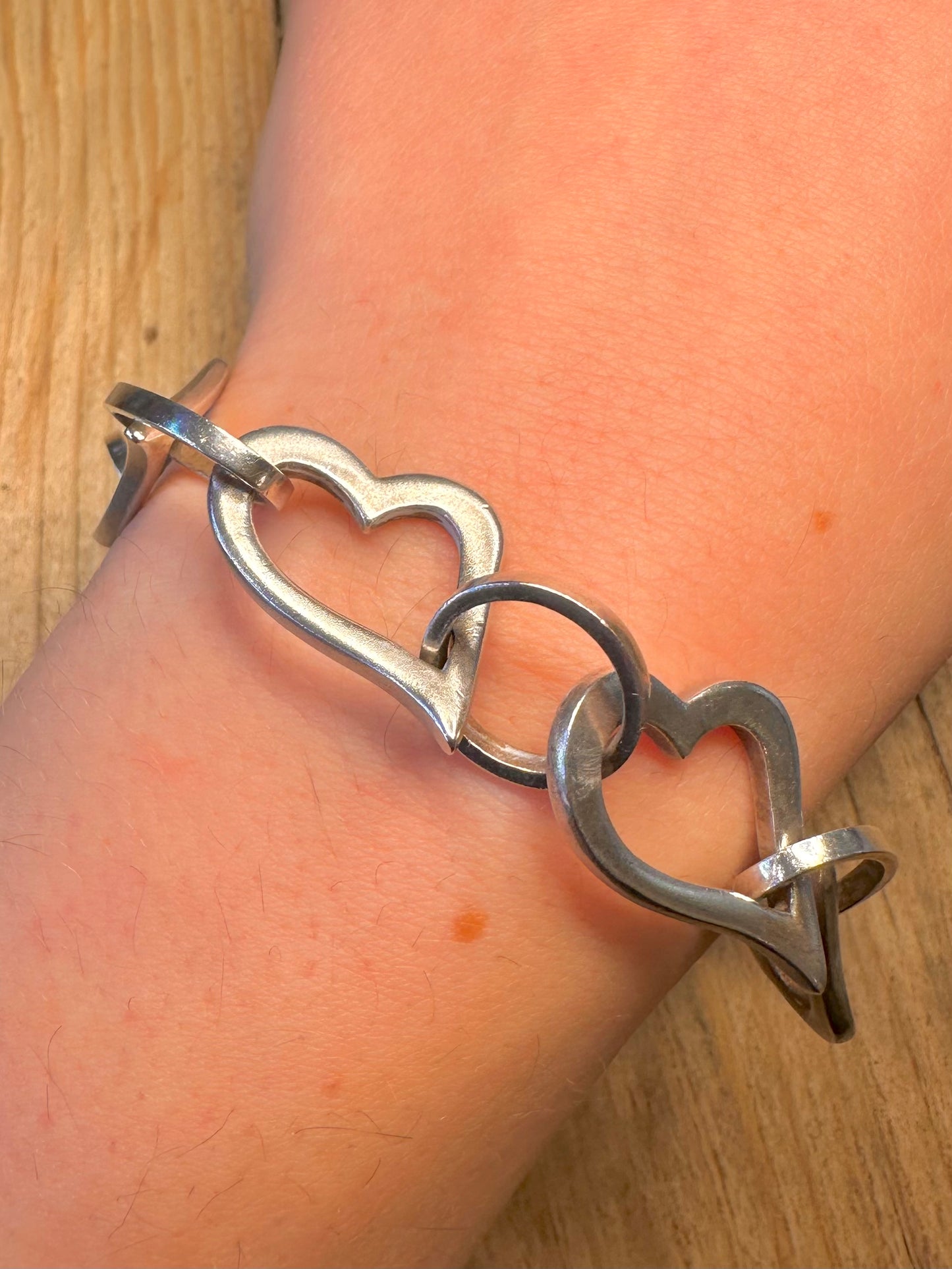 Abstract Heart Link 925 Sterling Silver 6.7 to 9.5 inch Bracelet
