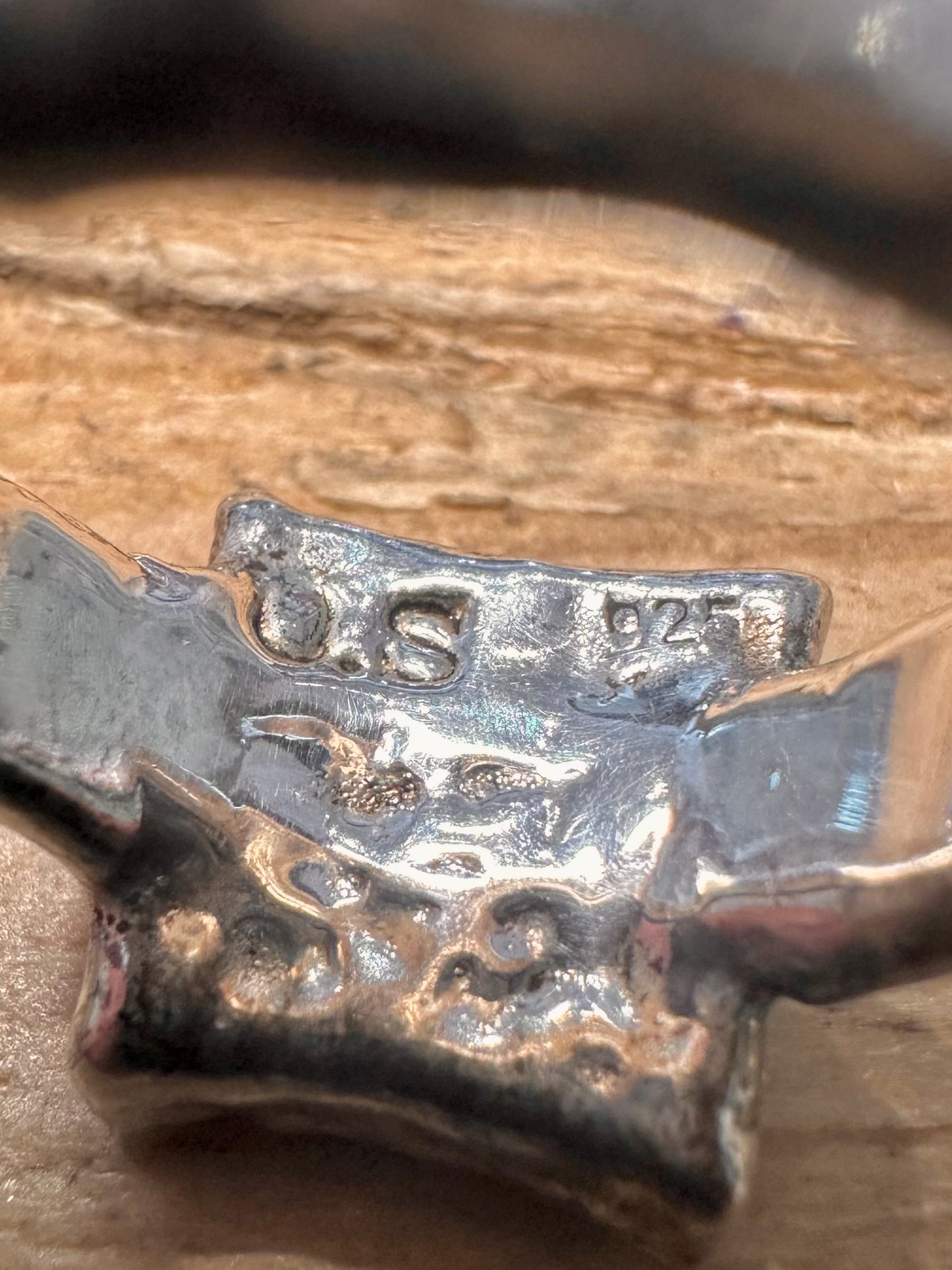 Abstract Hammered Flower and Red 925 Silver Size N Ring