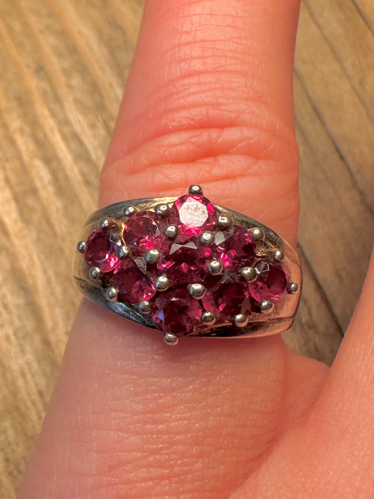 Vintage Garnet Cluster 925 Sterling Silver Size J Ring