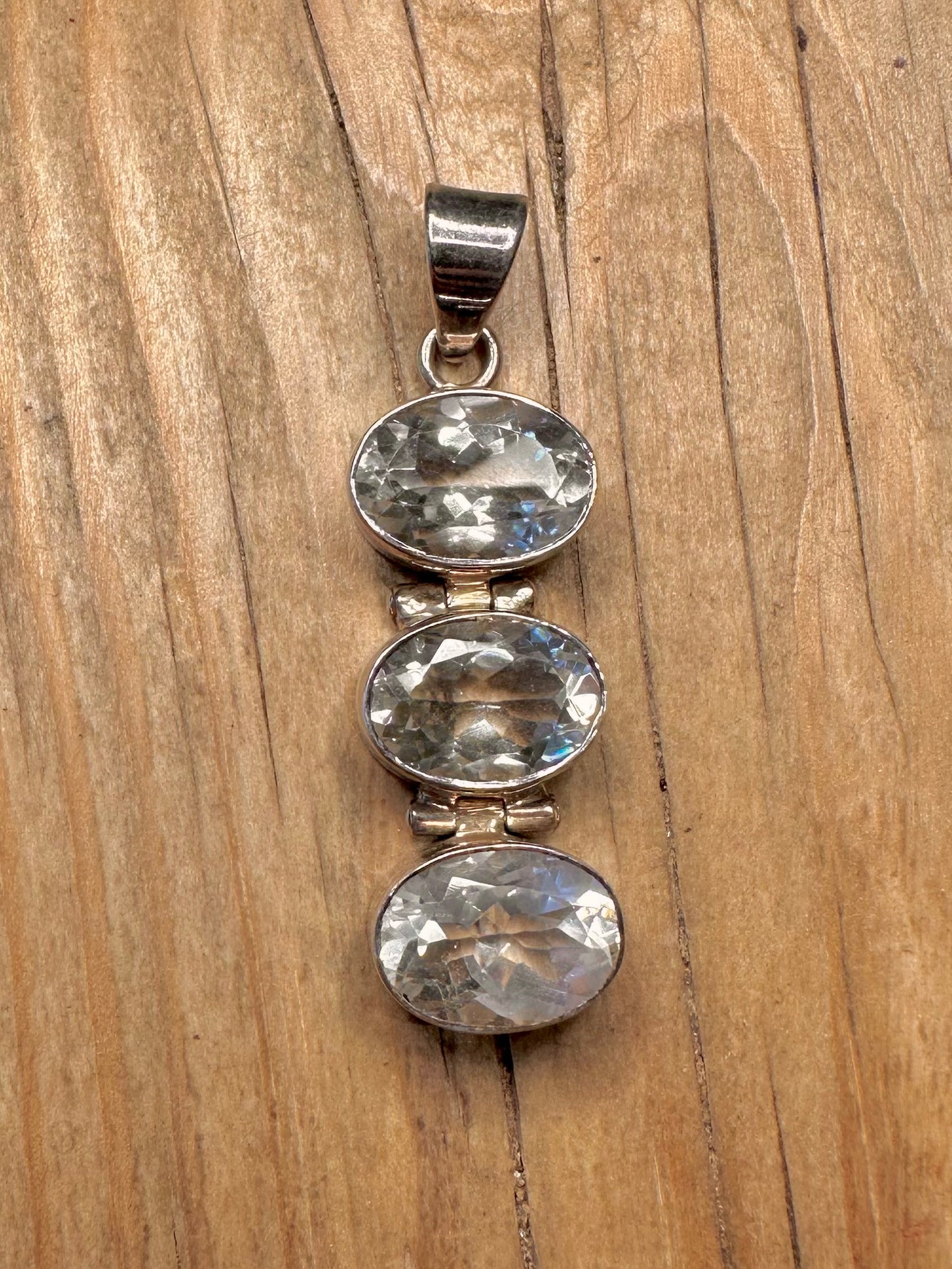 Vintage Three White Gemstone 925 Sterling Silver Hallmarked Pendant