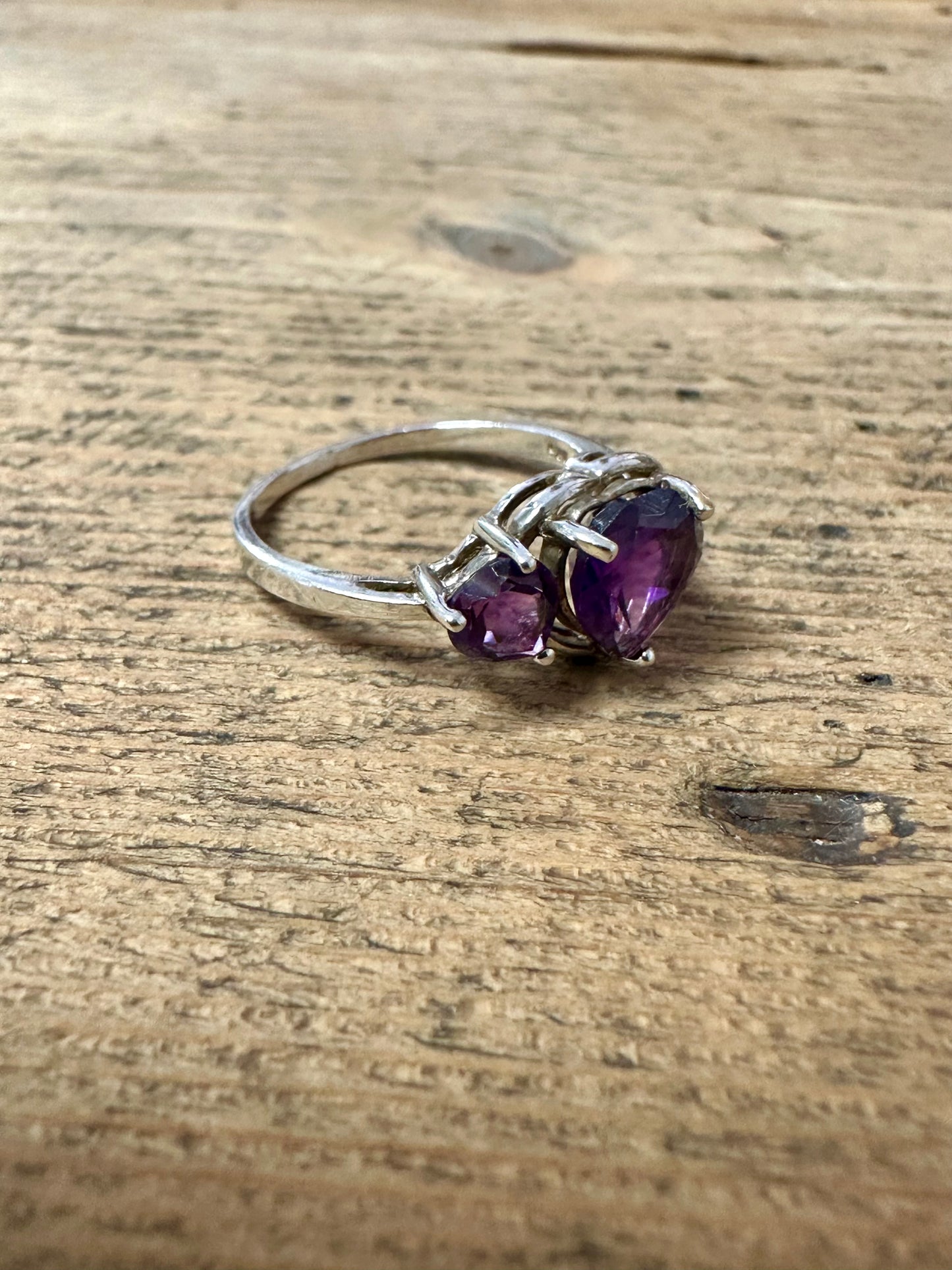 Modernist Purple Heart 925 Silver Size N1/2 Ring