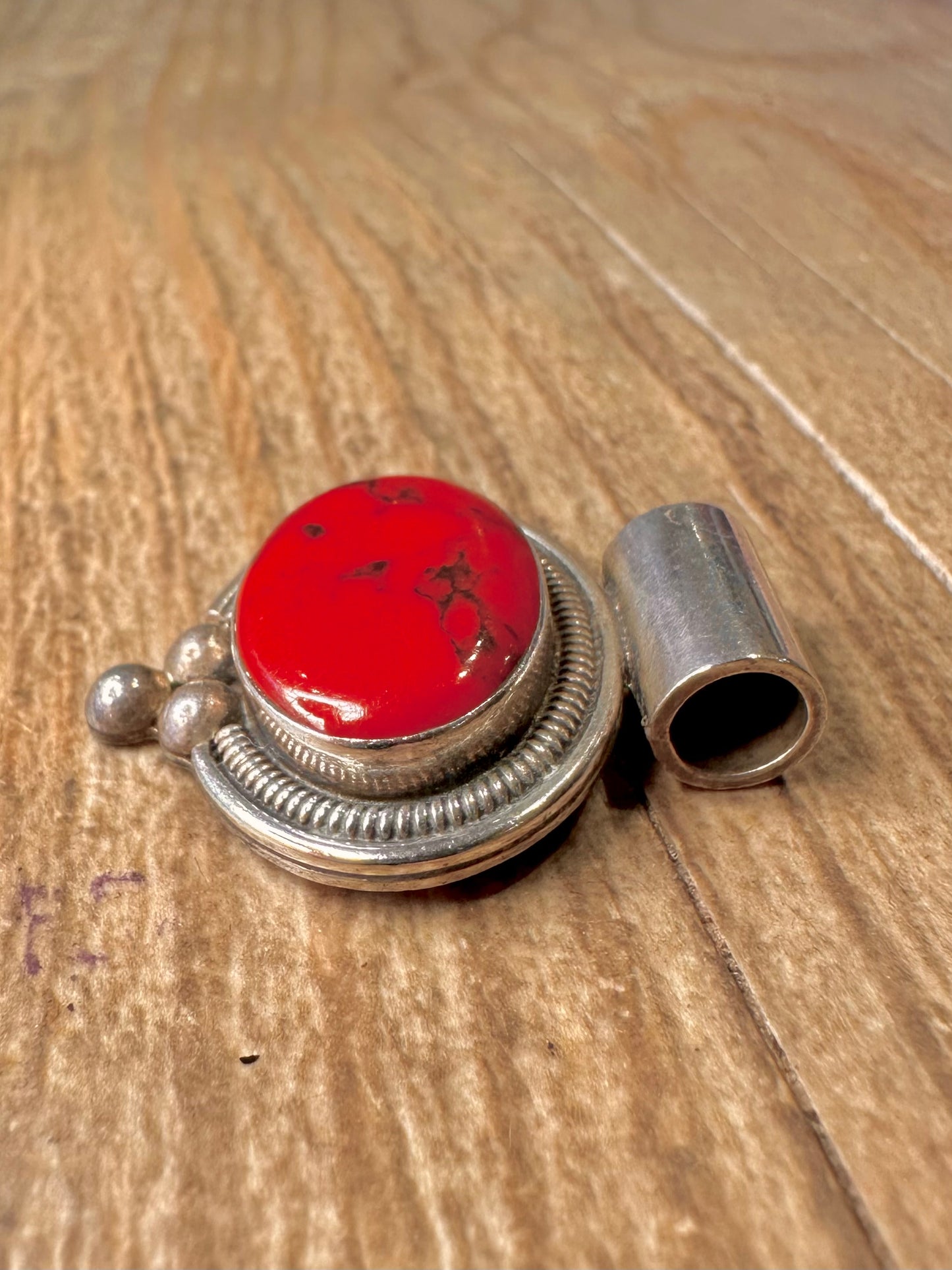 Vintage Red Jasper Tribal Mexico 925 Sterling Silver Pendant