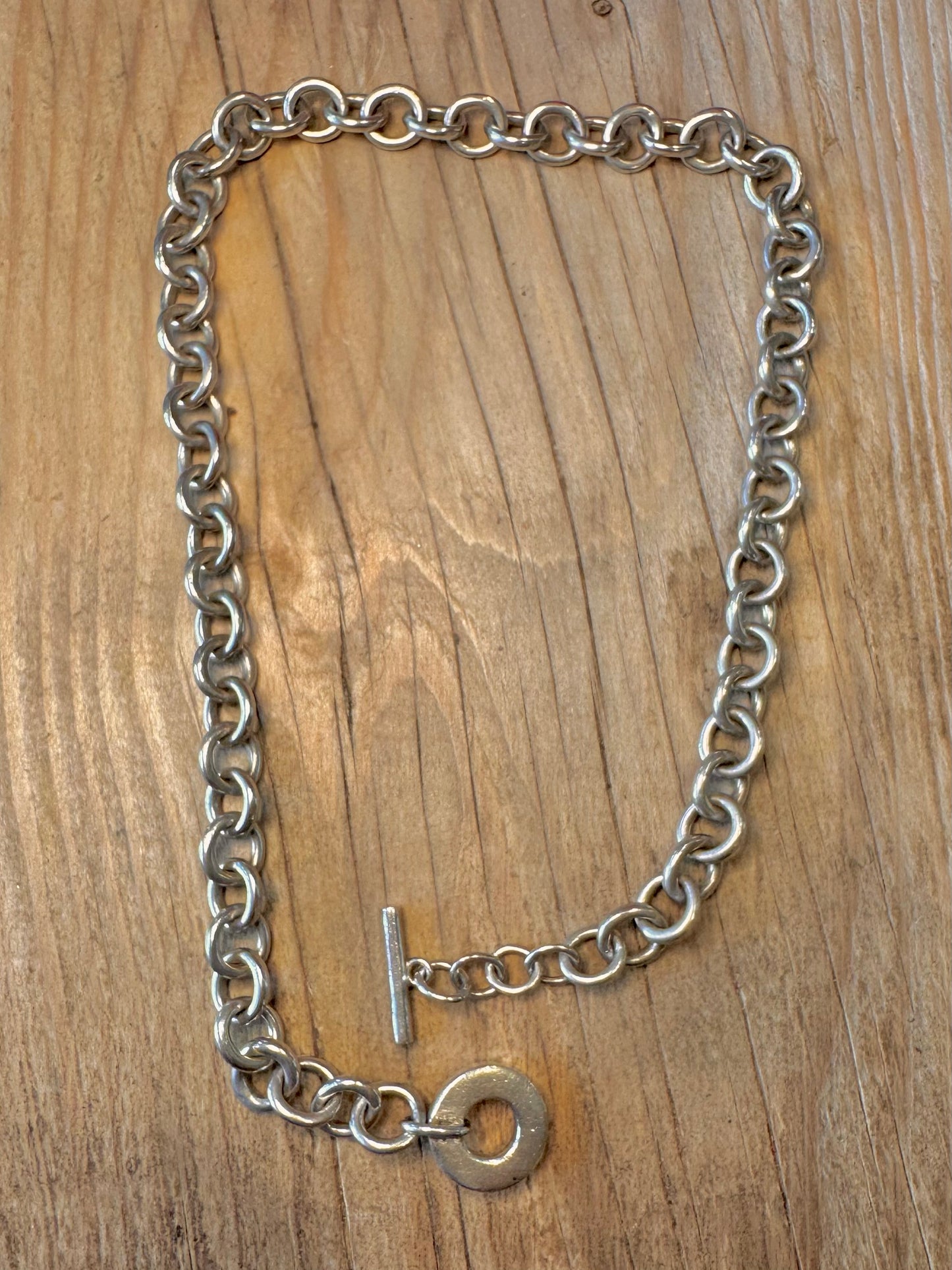 Vintage Chunky Gliederhalskette mit Knebelverschluss aus 925er Sterlingsilber, 43 cm
