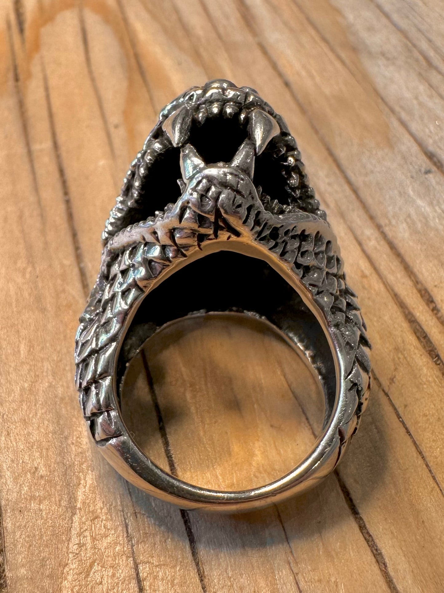 Vintage Large Cobra Snake Black Stone Eye 925 Silver Size P1/2 Ring