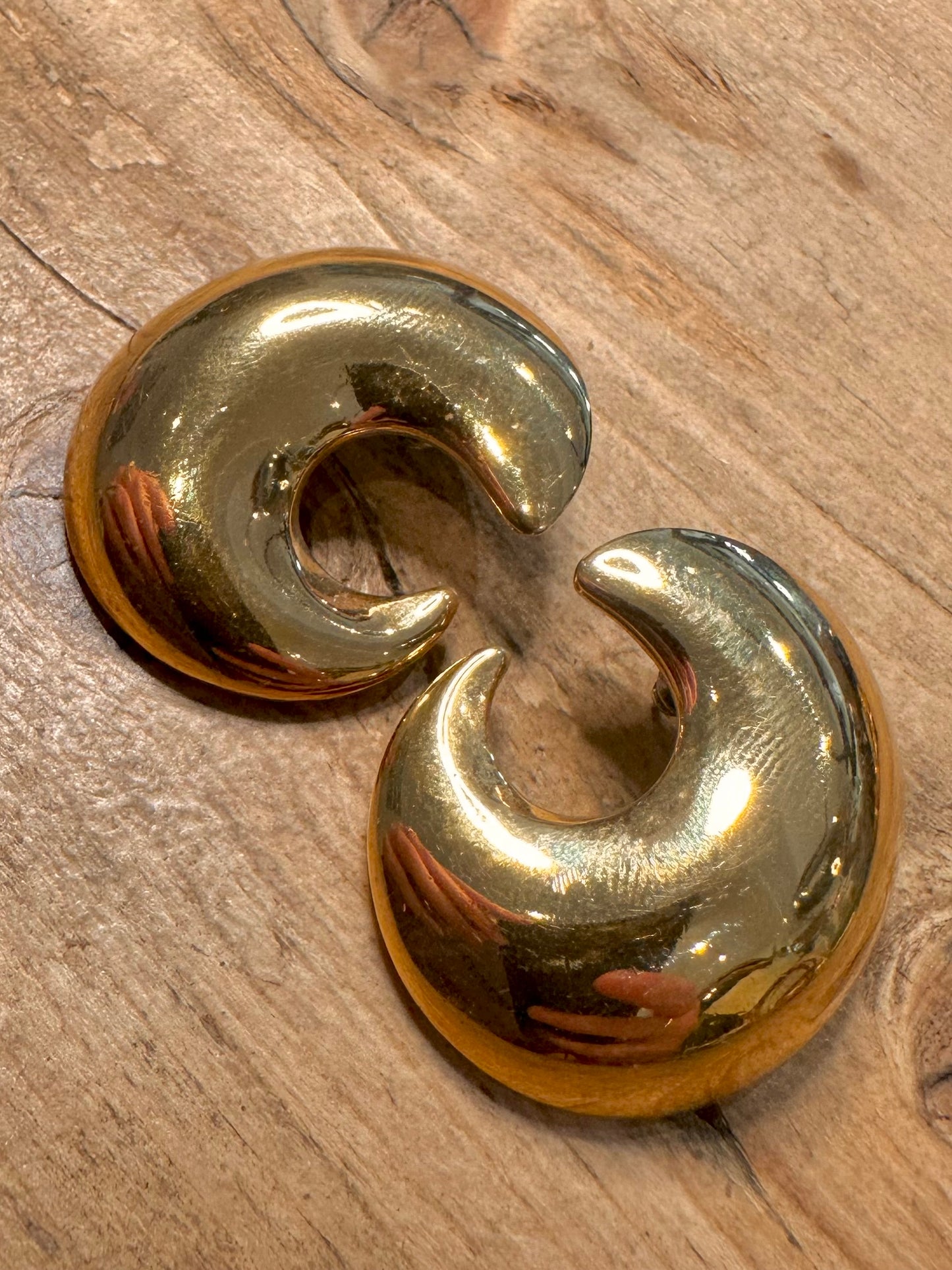 Abstract Large Swirl Gold Costume Earrings