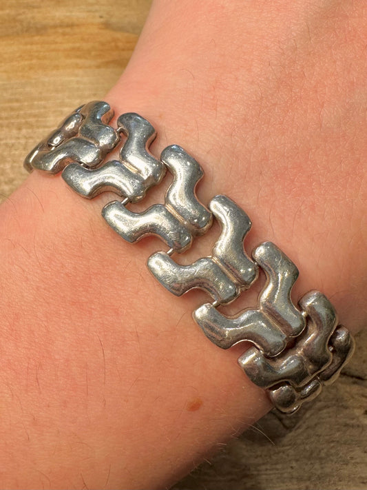 Abstract Heavy Tag Heuer Link 925 Silver 7.5 inch Bracelet