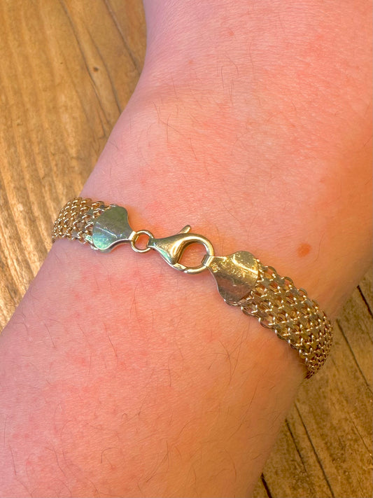 9ct Gold Bismarck Woven Chain Marker ALd 7.5 inch Bracelet