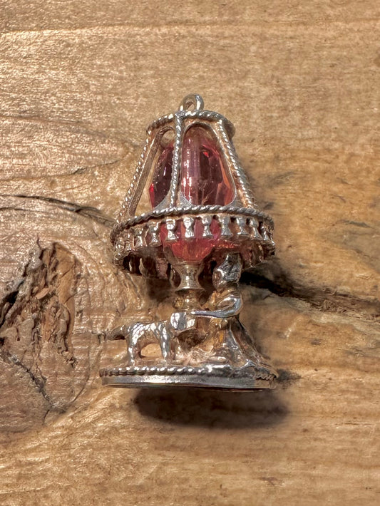Vintage Lady and Dog Under Lamp Shade 925 Silver Charm Pendant