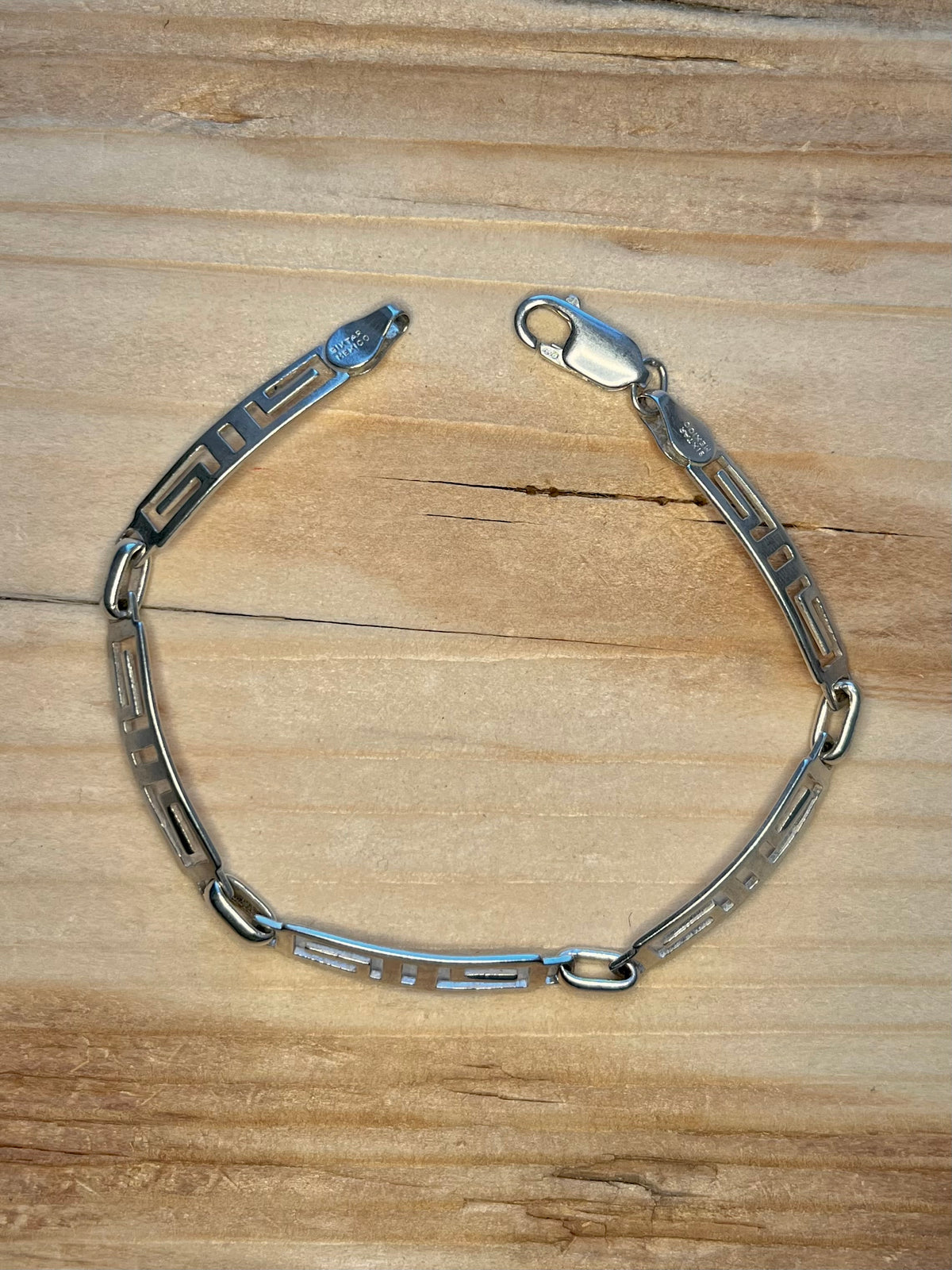 Greek Key Link 925 Mexico Sterling Silver 7.5 Inch Bracelet