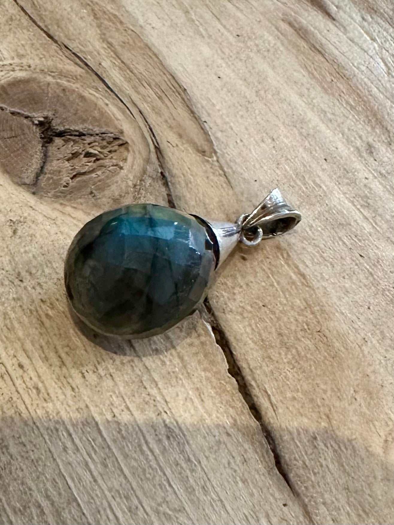 Modernist Faceted Labradorite 925 Silver Pendant