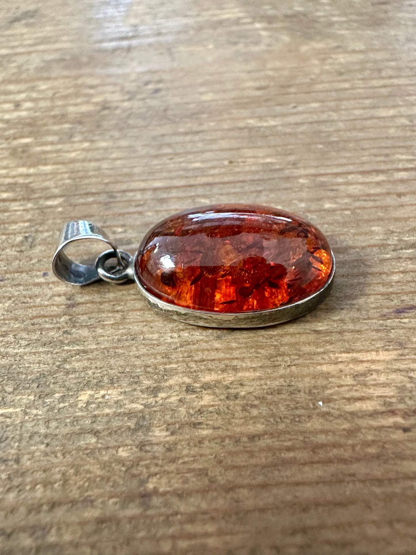 Vintage Amber Oval 925 Silver Pendant