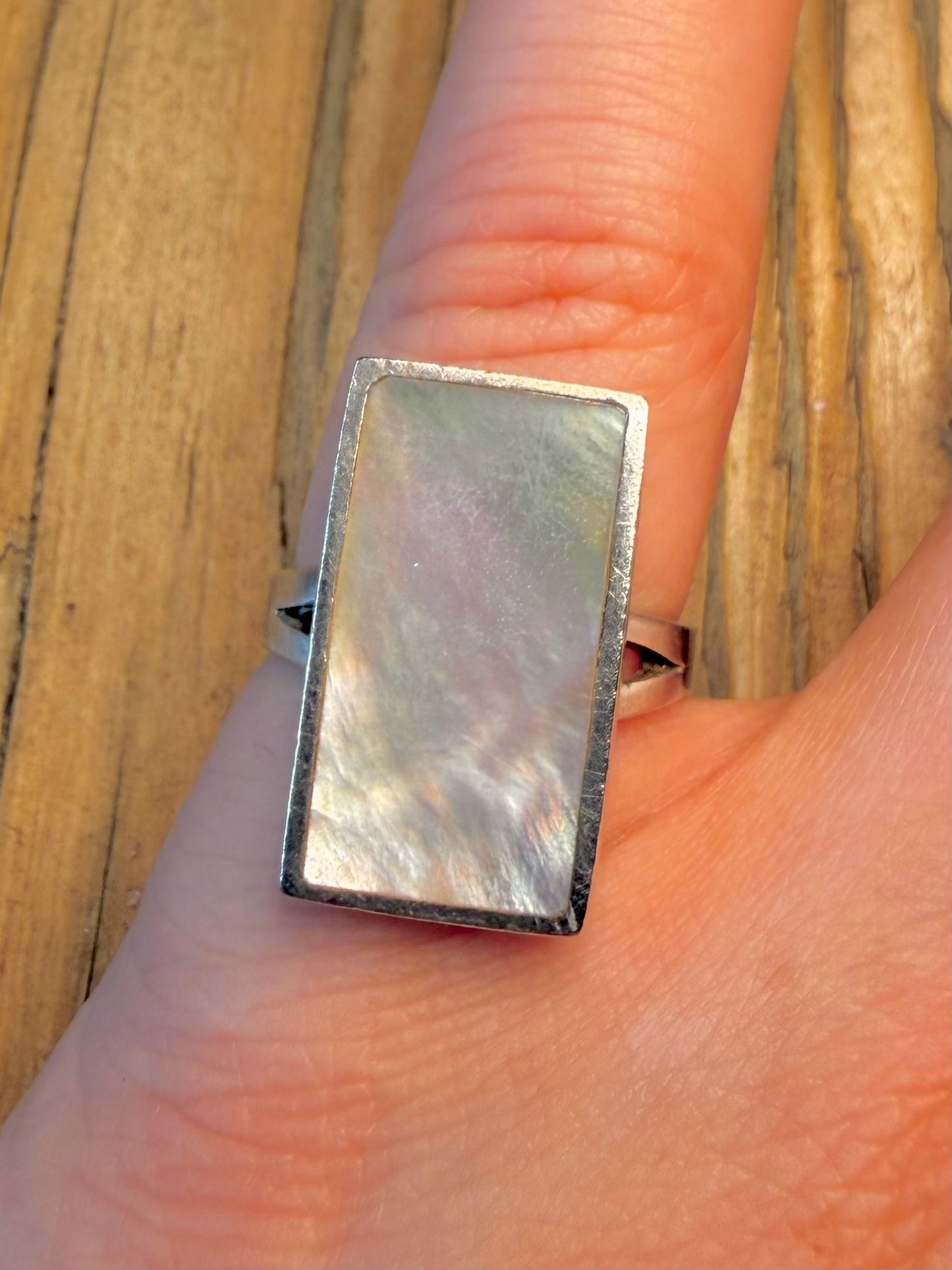 Mother of Pearl Rectangle 925 Sterling Silver Size N1/2 Ring