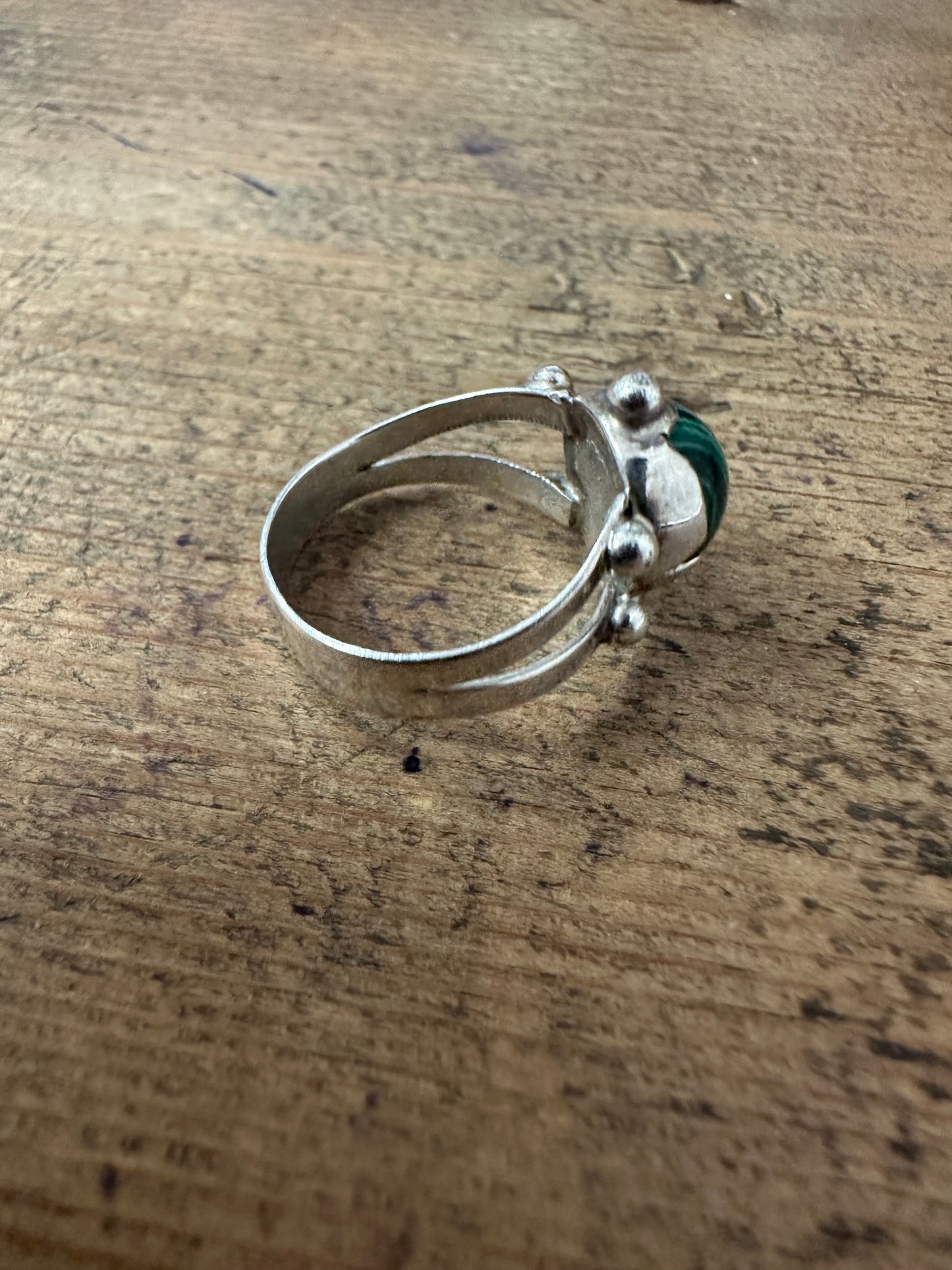 Vintage Malachite Boho 925 Silver Size N Ring