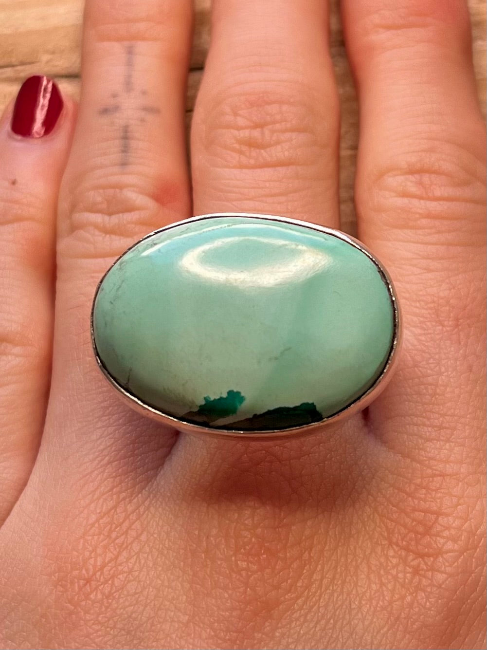 Large Oval Turquoise 925 Sterling Silver Size S Ring