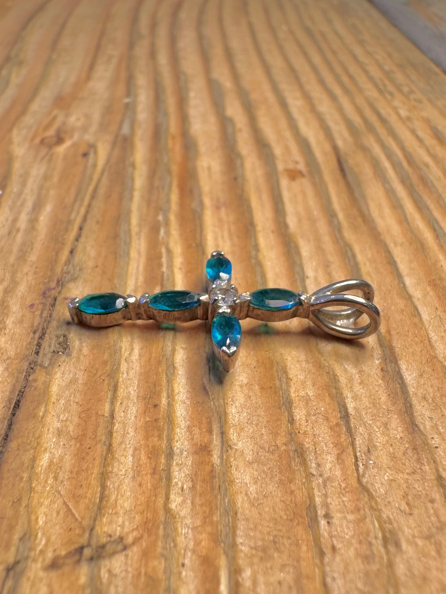 Blue and White Stone Cross 925 Sterling Silver Pendant