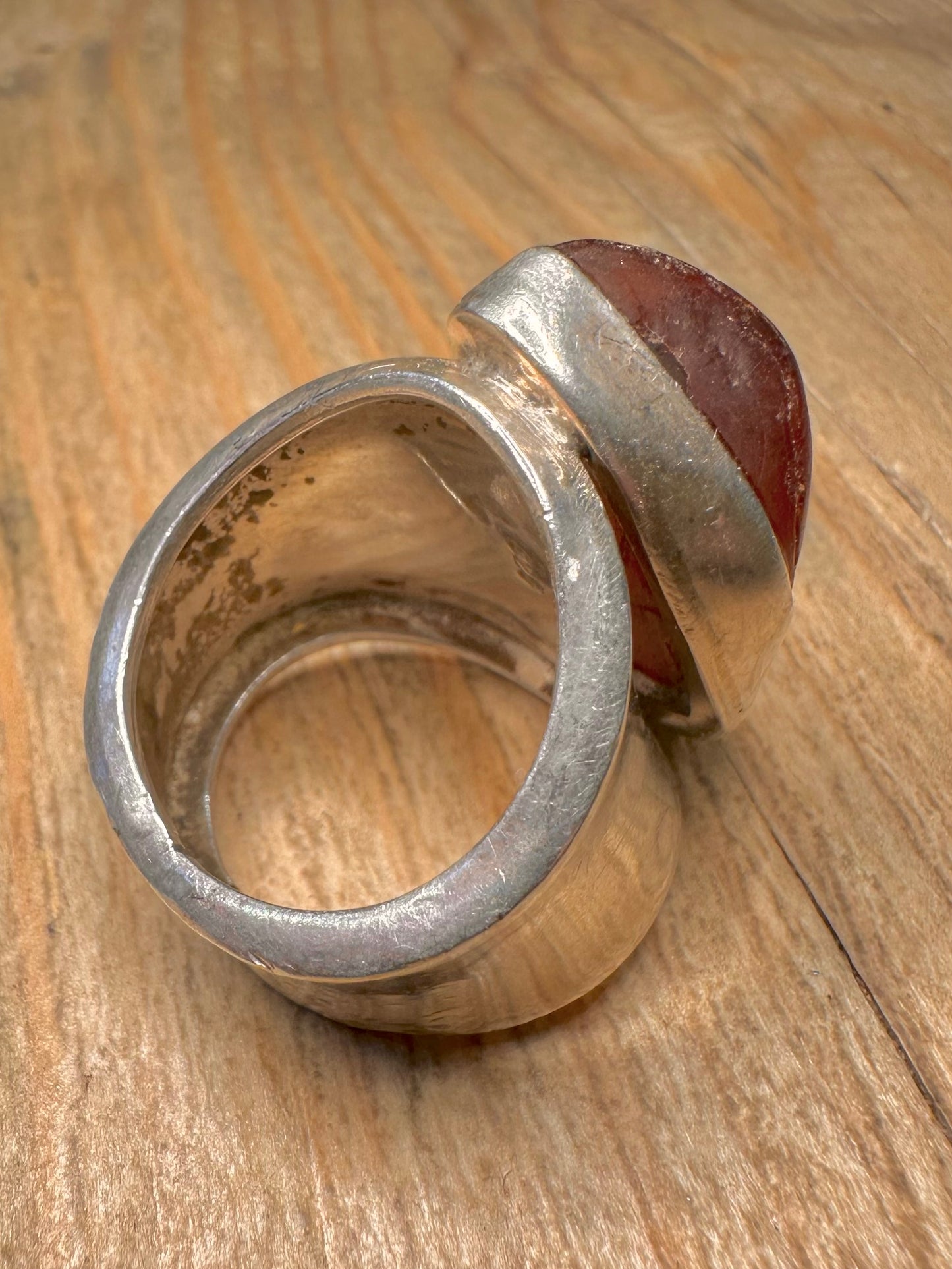 Abstract Chunky Amber 925 Sterling Silver Size R Ring