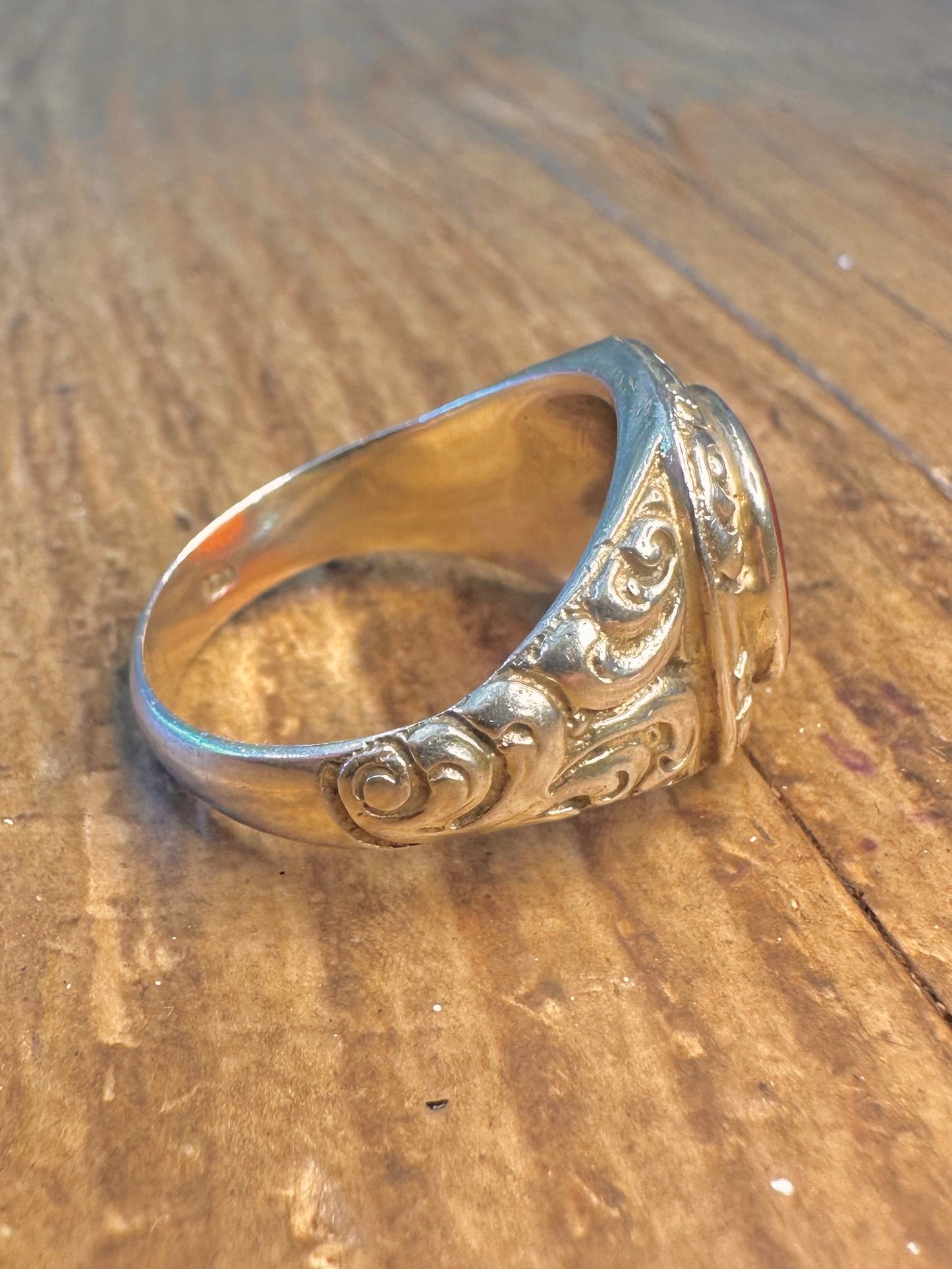 Carnelian Signet Swirl German 830 Silver Size V Ring