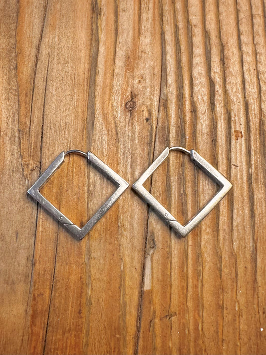 Square Modernist Hoops 925 Sterling Silver Earrings