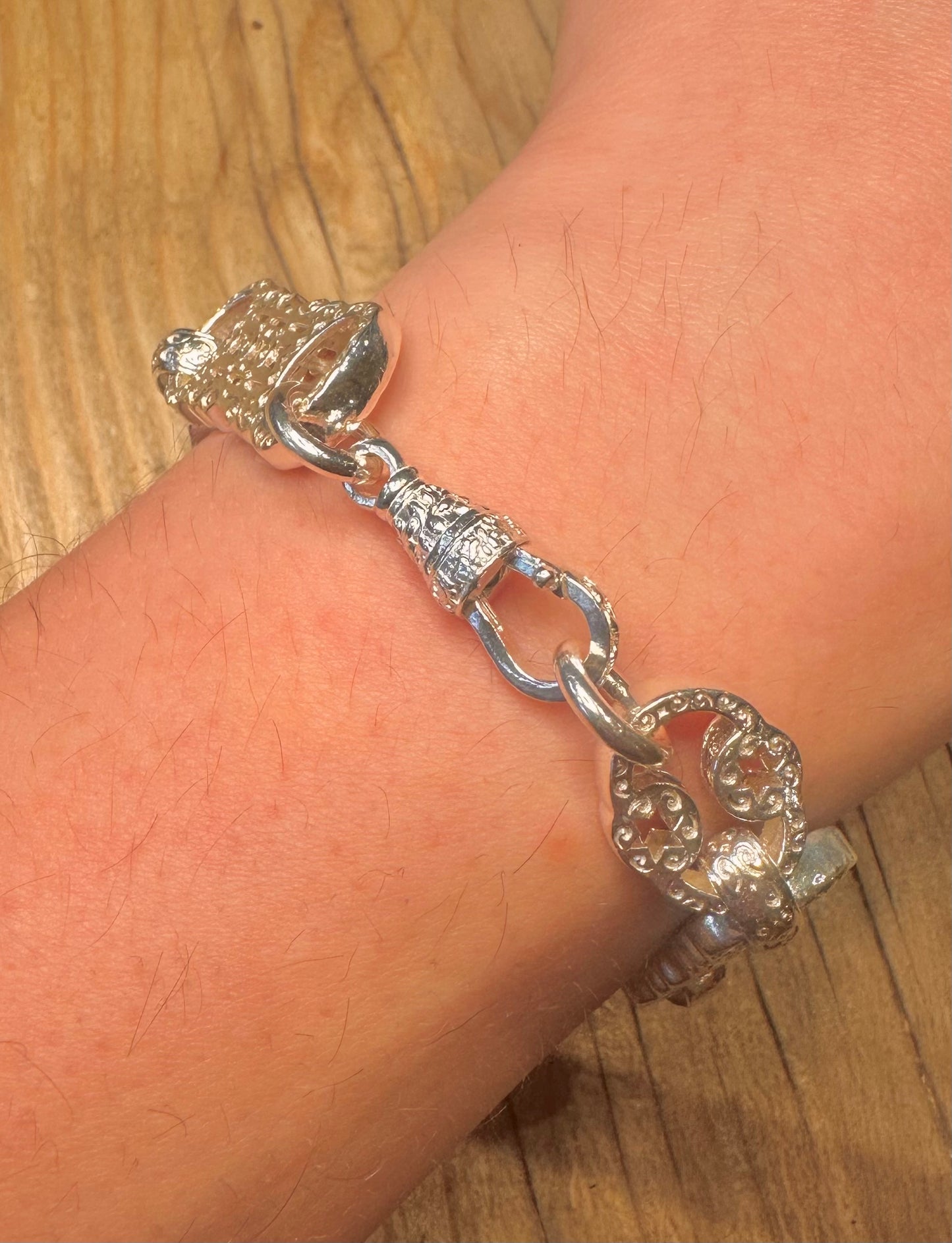 Modern Stars and Bars Links Albert Clasp 925 Sterling Silver 9.5 inch Bracelet