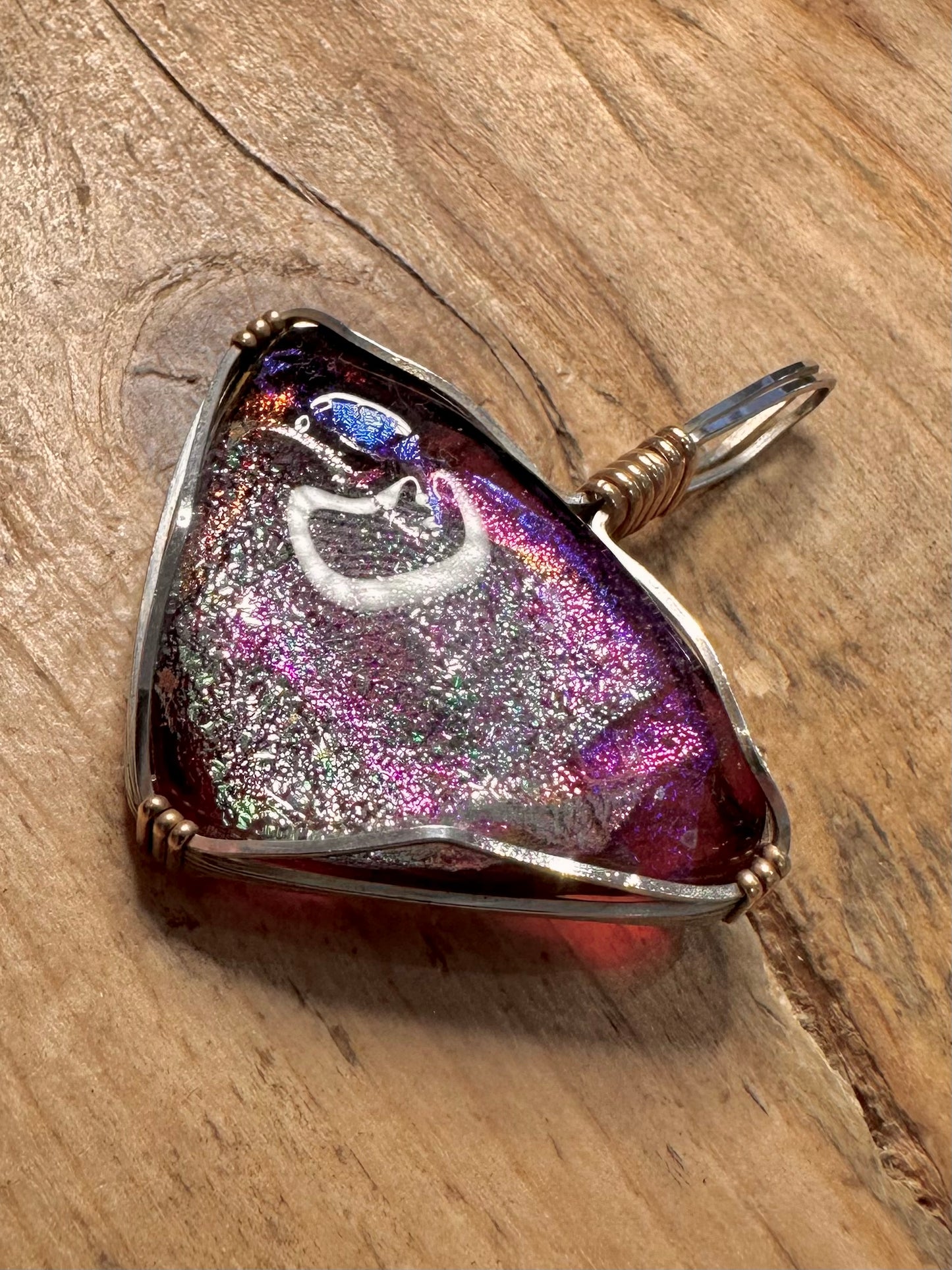 Abstract Dichroic Glass Purple Silver Pendant