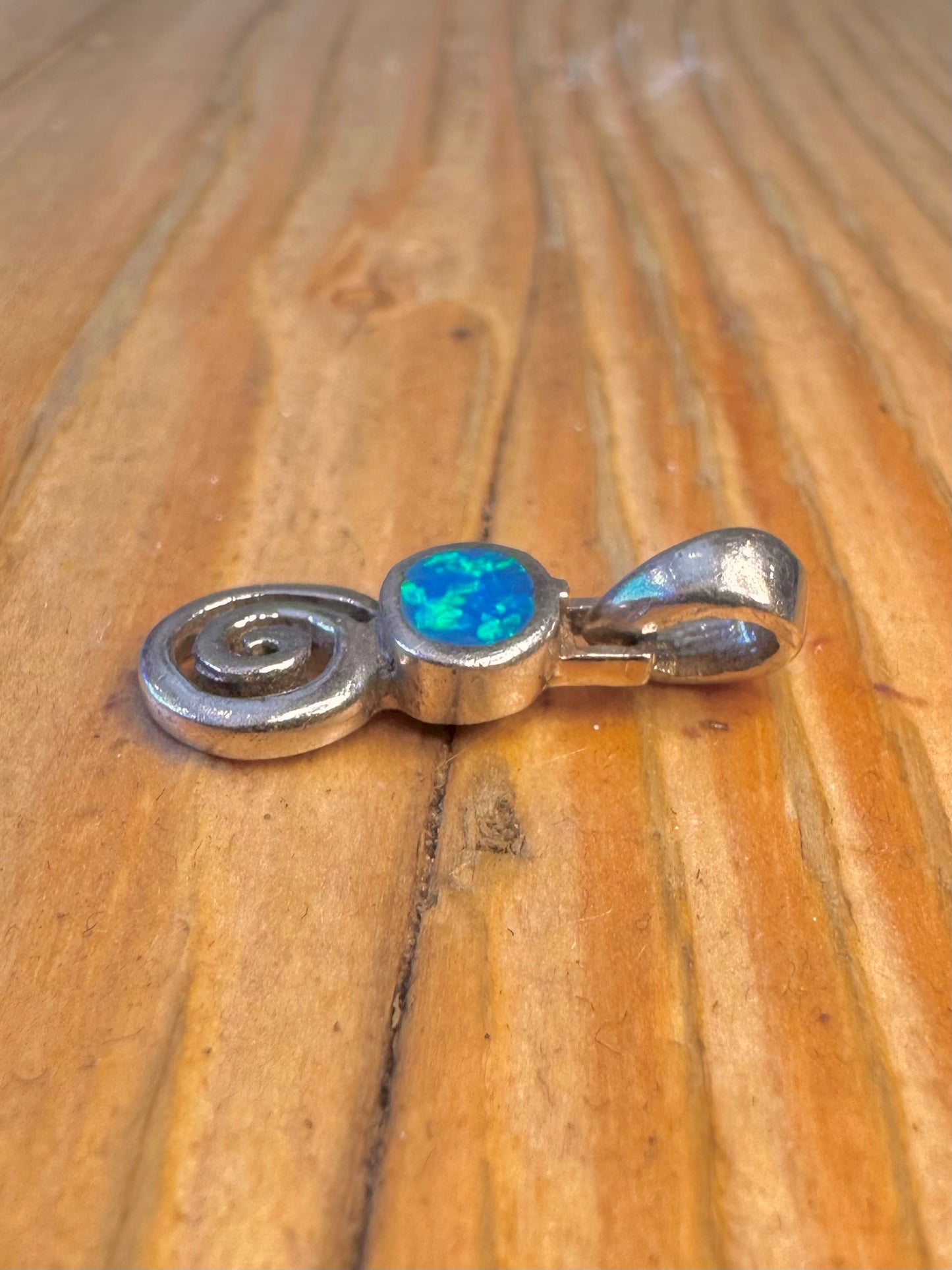 Blue Opal Swirl 925 Sterling Silver Pendant