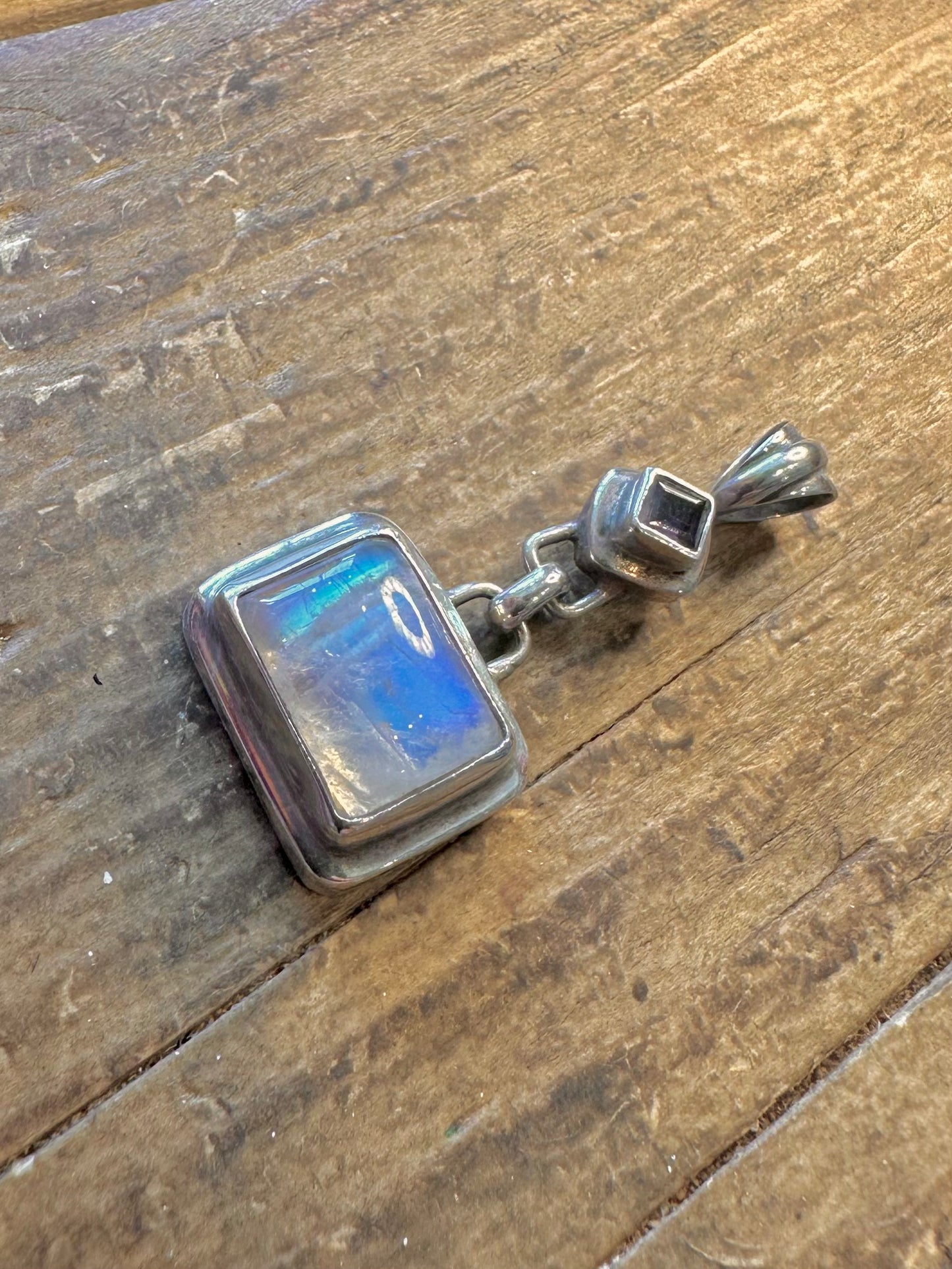 Dark Blue and Moonstone 925 Sterling Silver Pendant