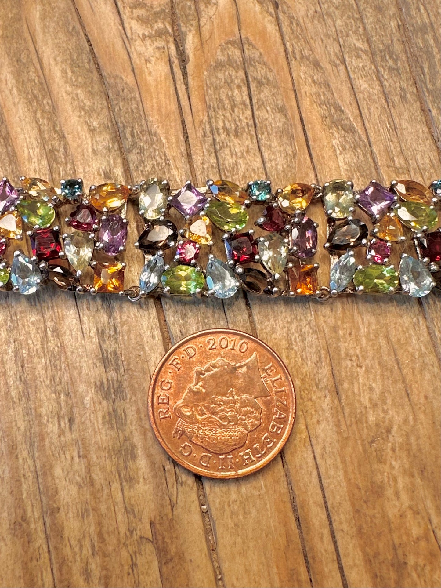 Armband aus Sterlingsilber 925 mit mehreren Edelsteinen, 2007, breit, 19 cm