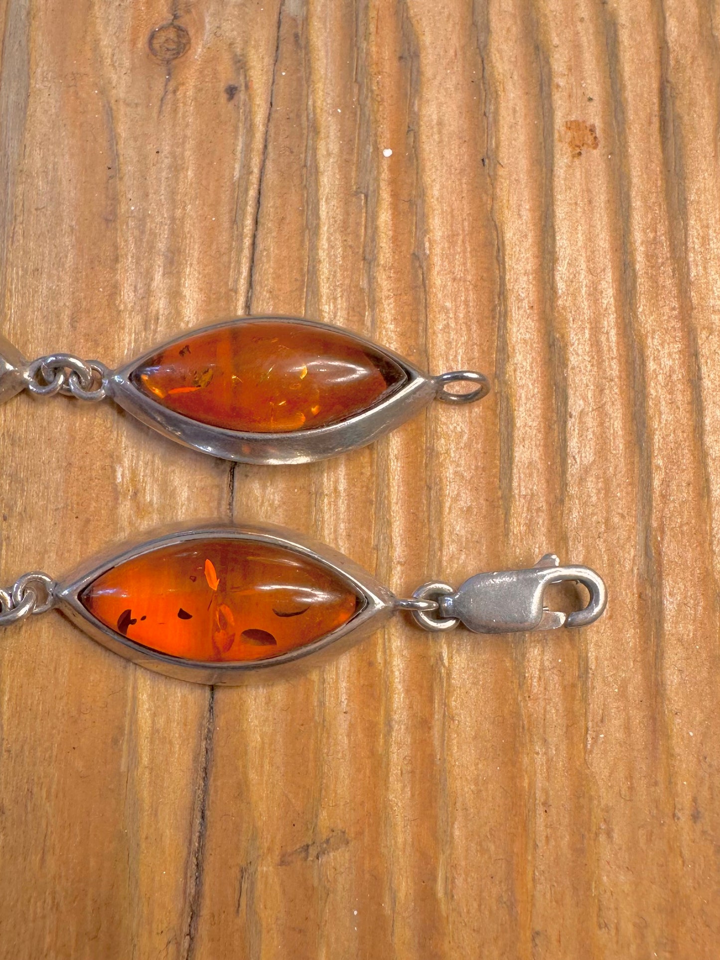 Amber Marquise Shaped 925 Sterling Silver 7.5 inch Bracelet
