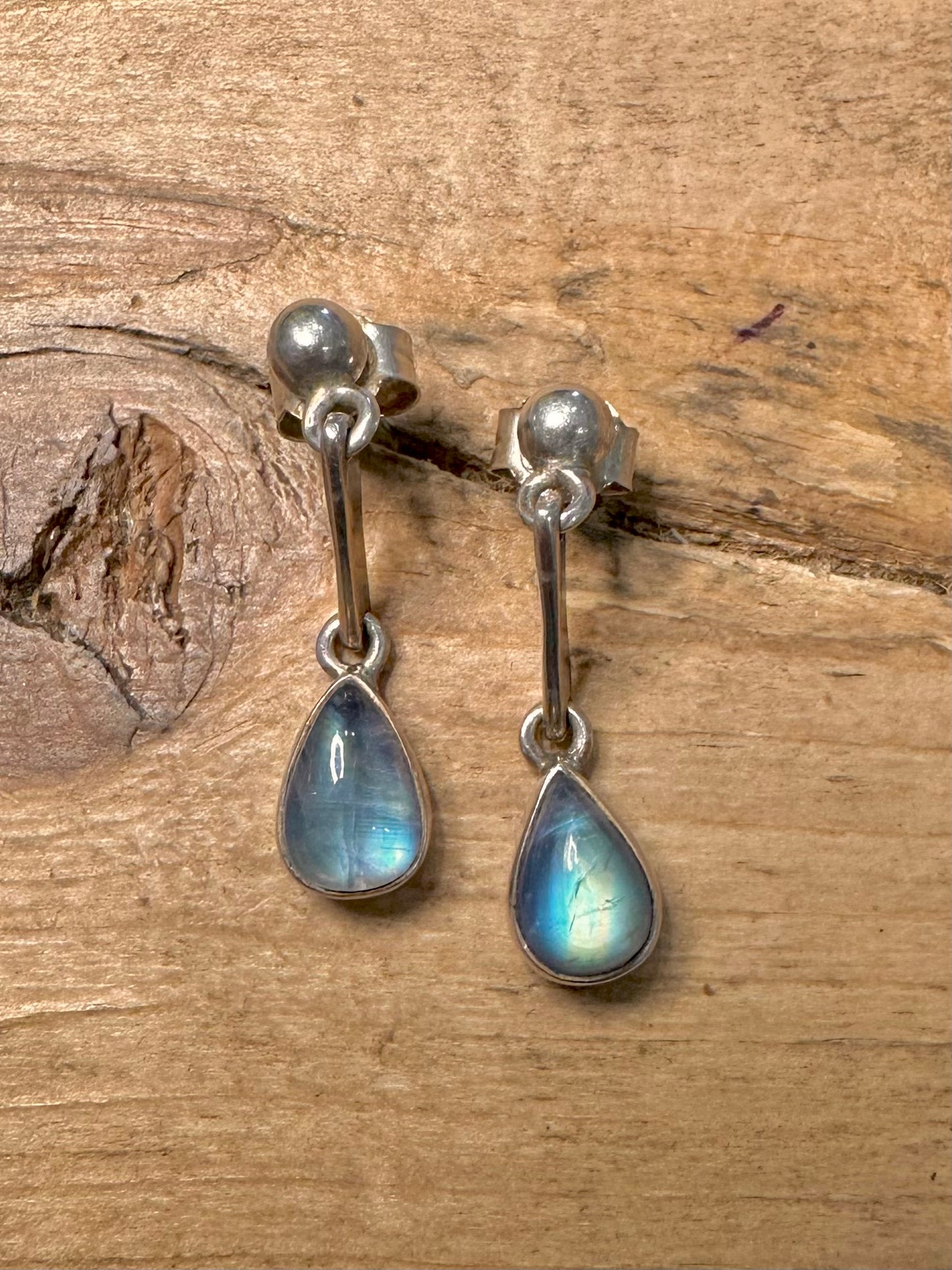 Modernist Moonstone Tear Drop 925 Silver Earrings
