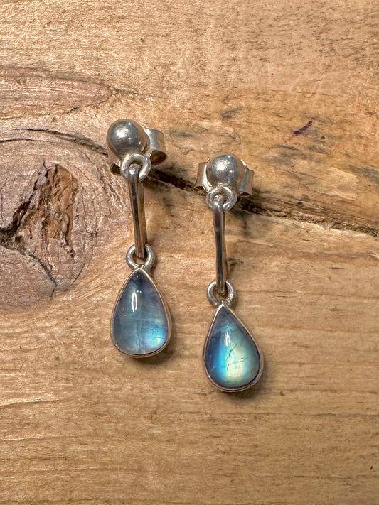 Modernist Moonstone Tear Drop 925 Silver Earrings