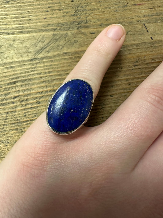 Vintage Oval Lapis Hallmarked 925 Silver Size L Ring