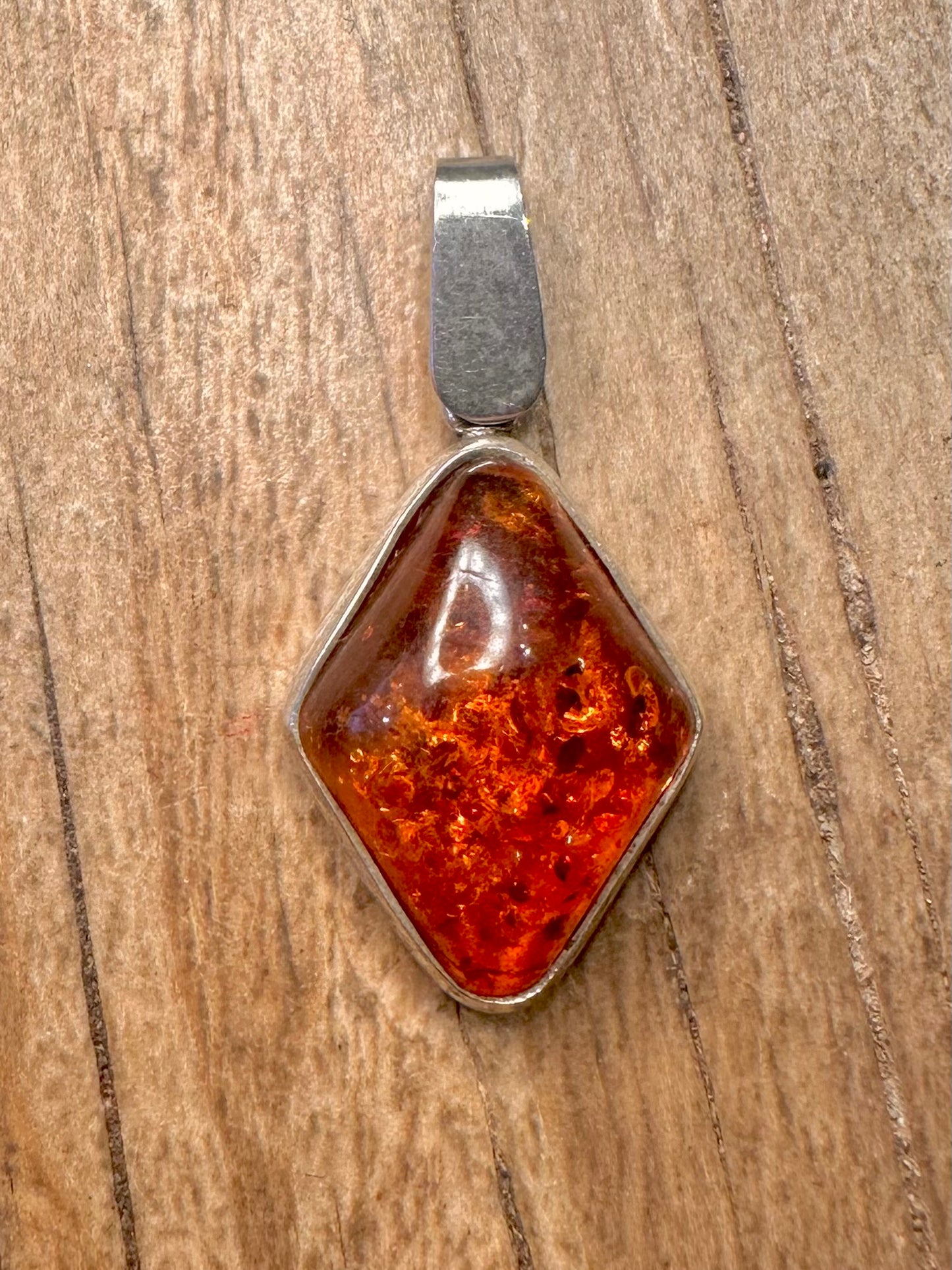 Abstract Amber Diamond Shape 925 Sterling Silver Pendant