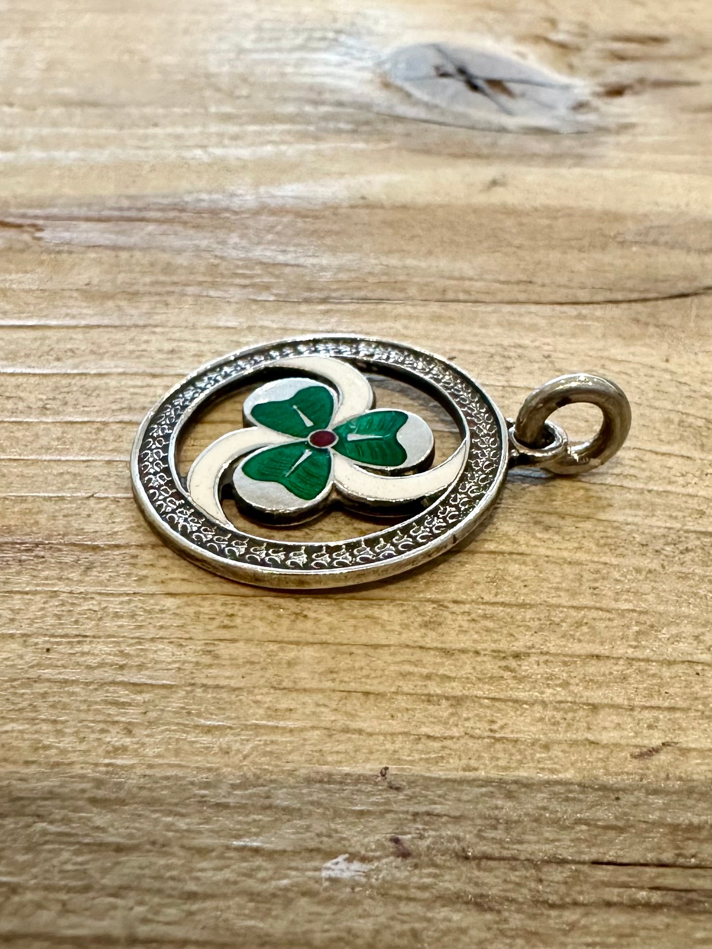 Vintage 1956 Irish Enamel Clover 925 Silver Pendant