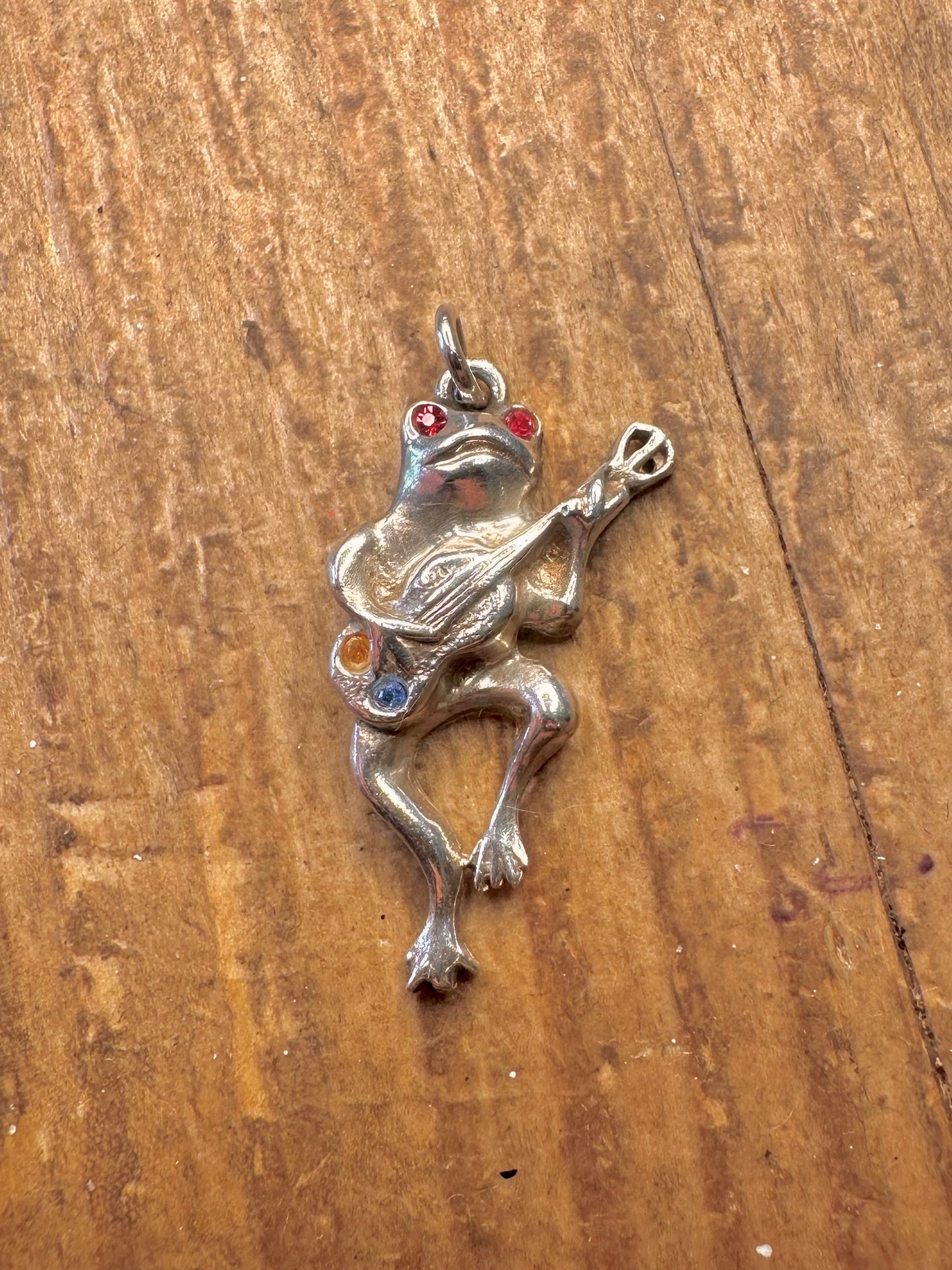 Frog Guitarist Coloured Stones 925 Sterling Silver Pendant