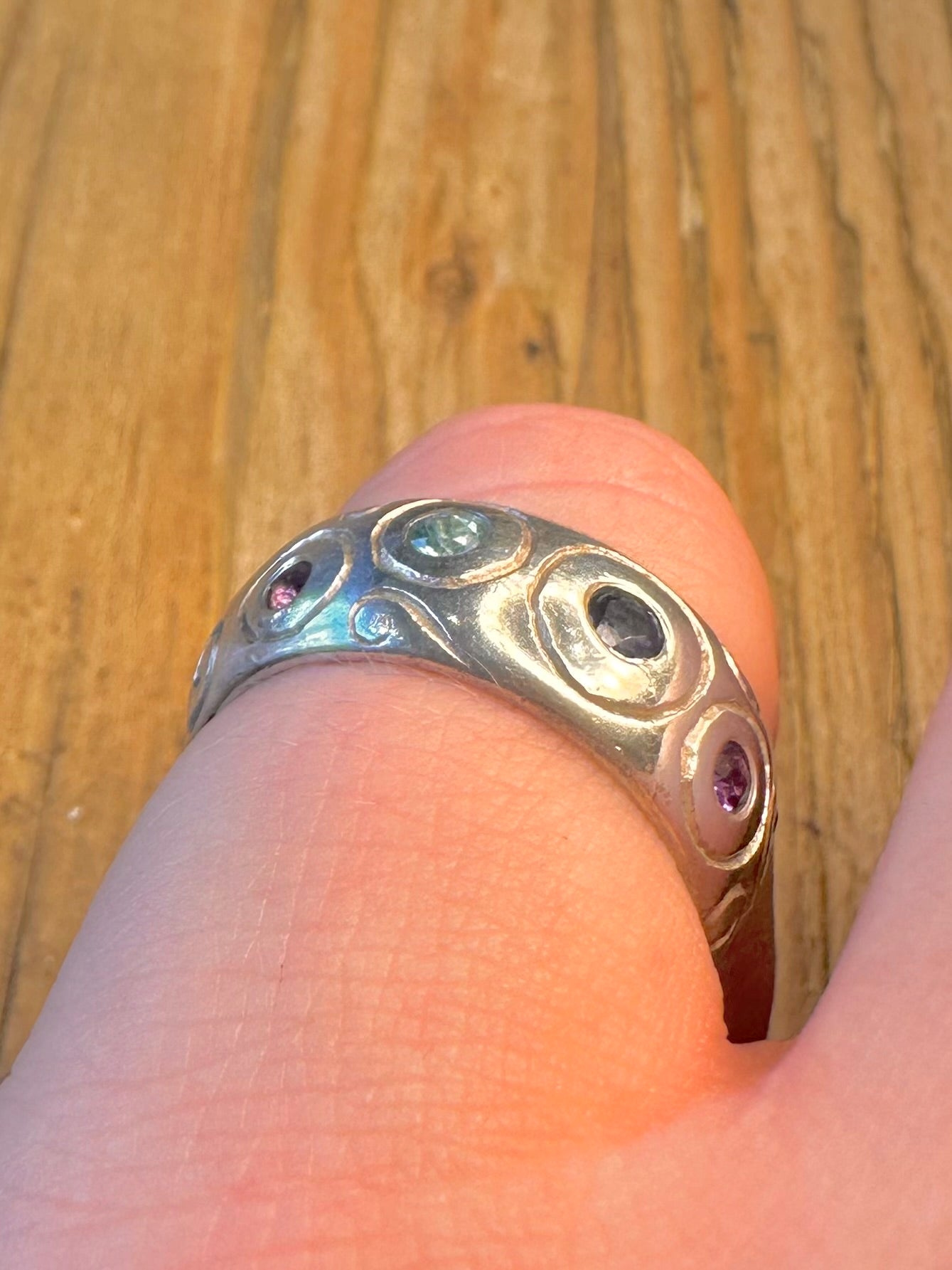 Dower and Hall 2007 Multi Gemstone Swirl Design Band 925 Sterling Silver Size