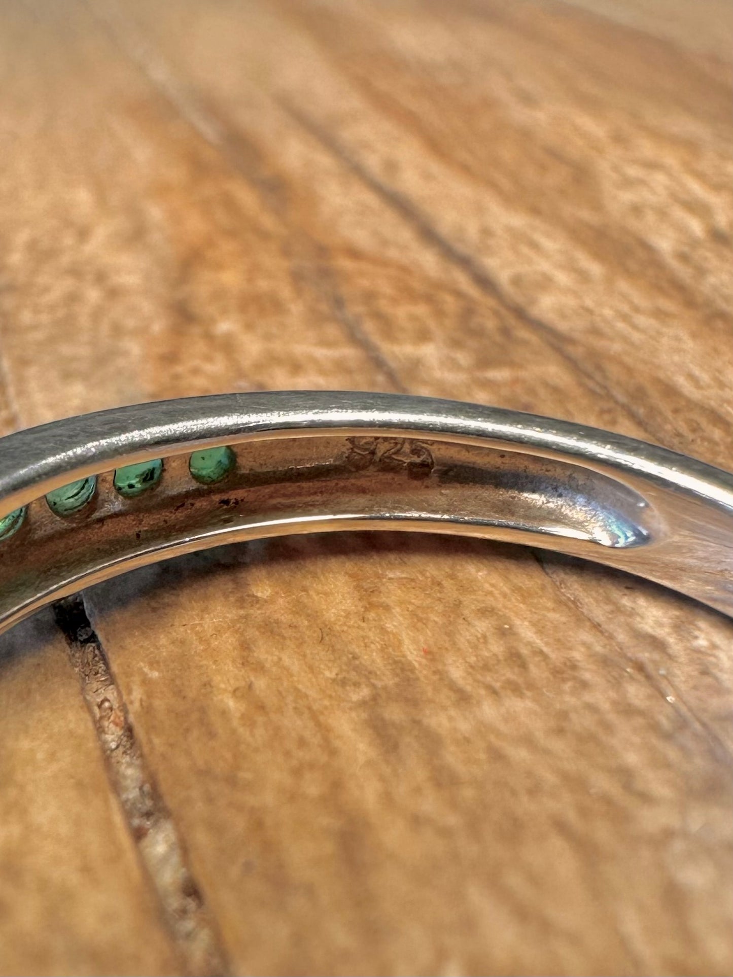 Vintage Green Stone 925 Sterling Silver Size R Ring