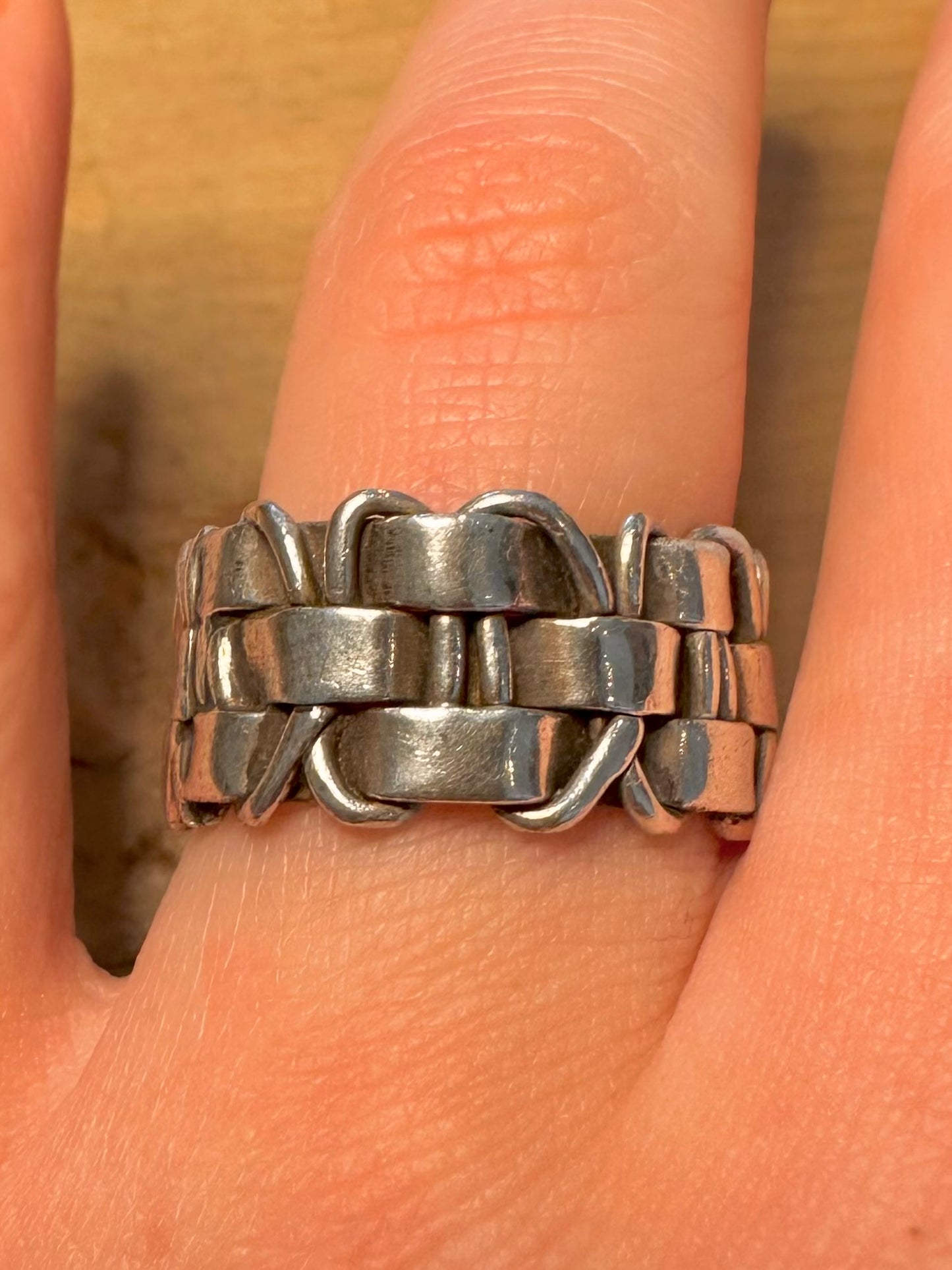 Abstract Basket Weave Band 925 Silver Size S1/2 Ring