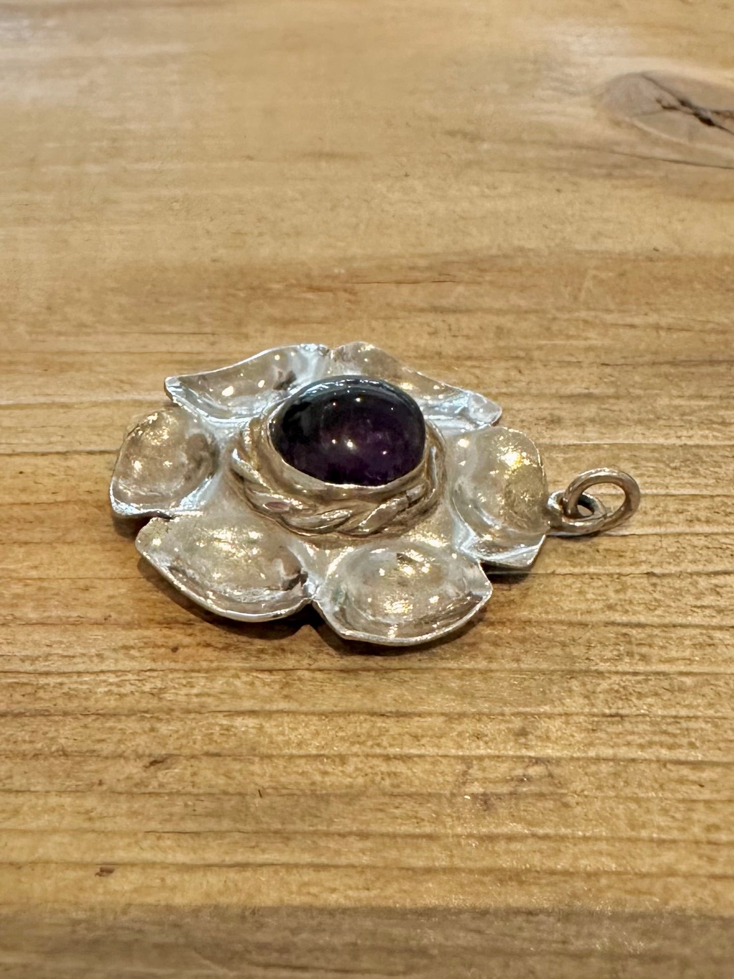 Abstract Handmade Amethyst Flower 925 Silver Pendant