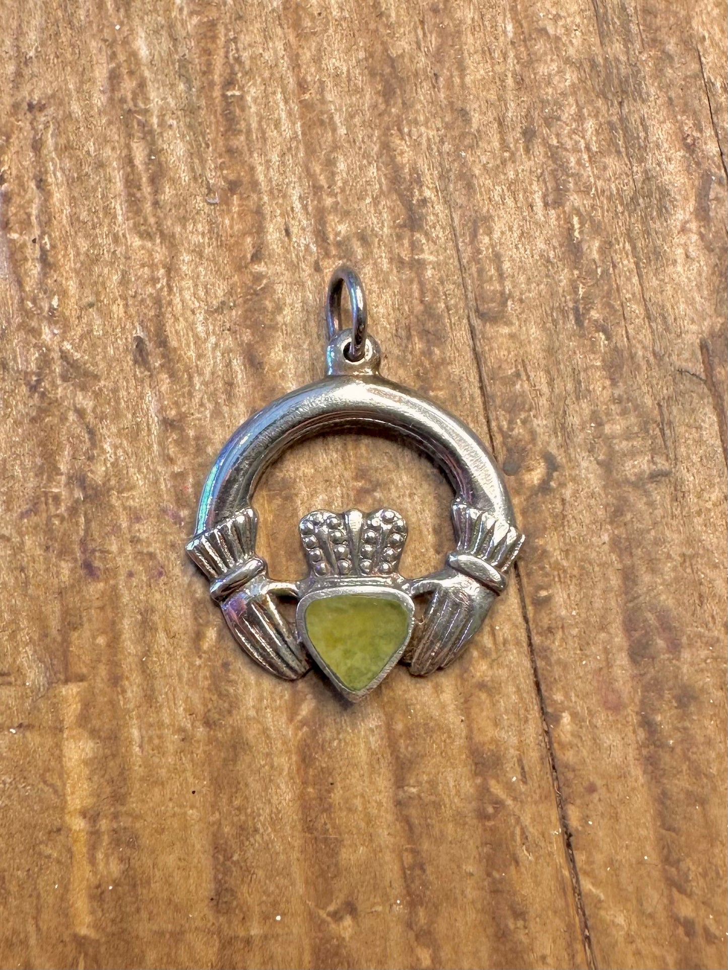 Claddagh 1990 Green Marble 925 Sterling Silver Pendant