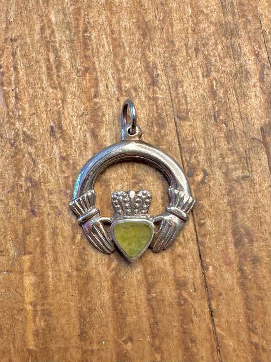 Claddagh 1990 Green Marble 925 Sterling Silver Pendant