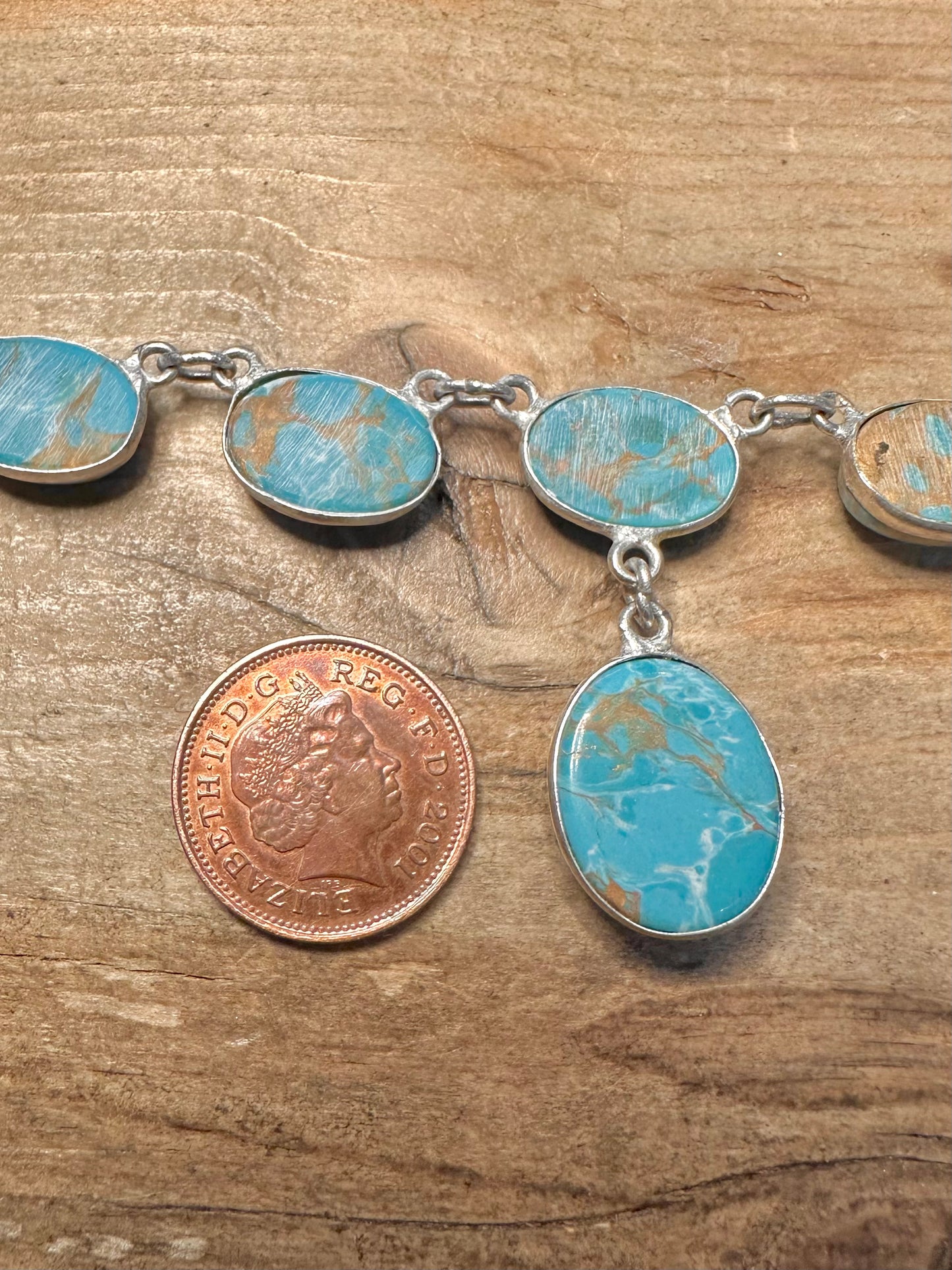 Modern Turquoise Oval Chain Hook Clasp 925 Silver 18.5 inch Necklace